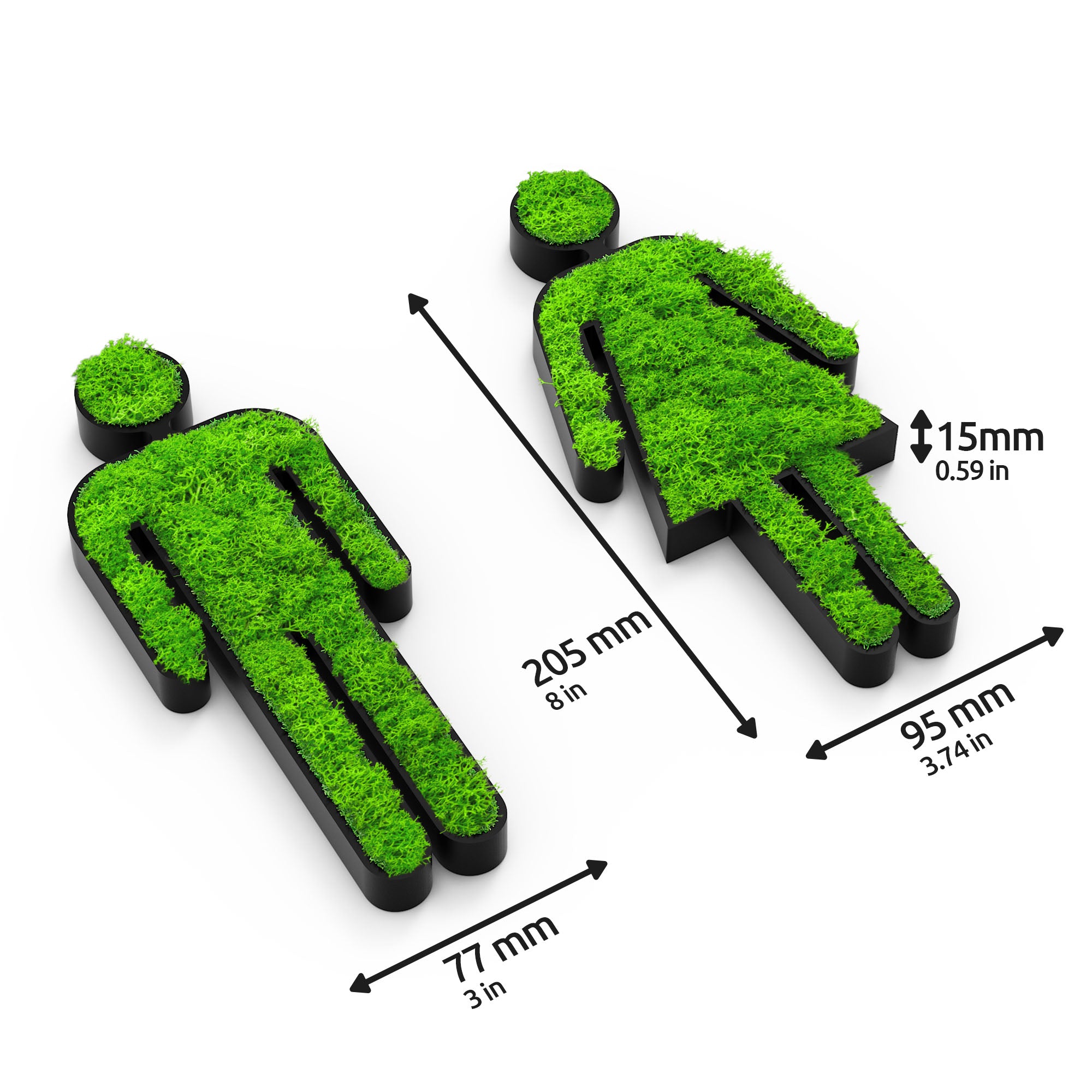 MOOSWERK Moss Door Sign WC Toilet Pictogram Woman & Man – Elegant sign made of Iceland moss in a black frame