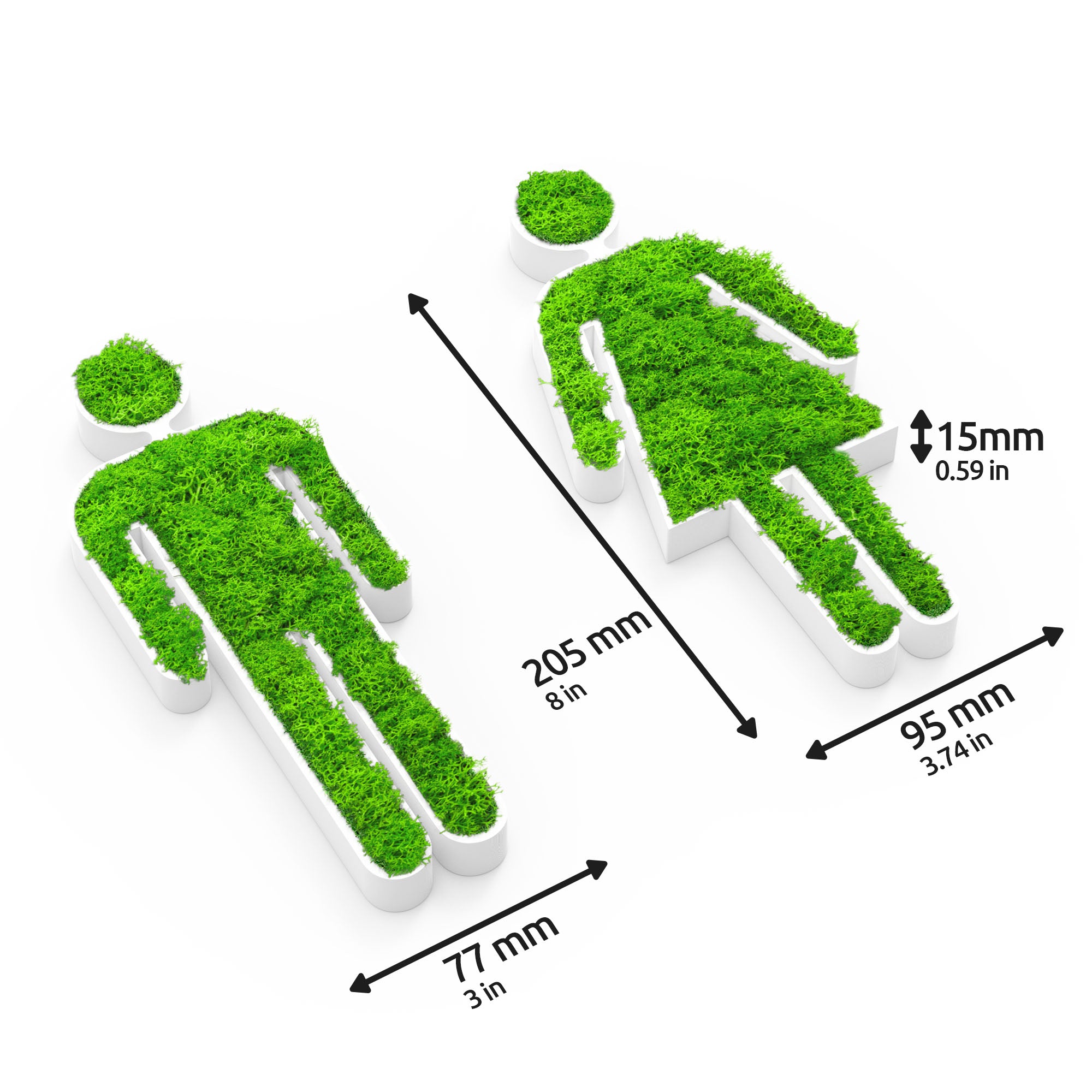 MOOSWERK Moss Door Sign WC Toilet Pictogram Woman & Man – Elegant sign made of Iceland moss in a white frame