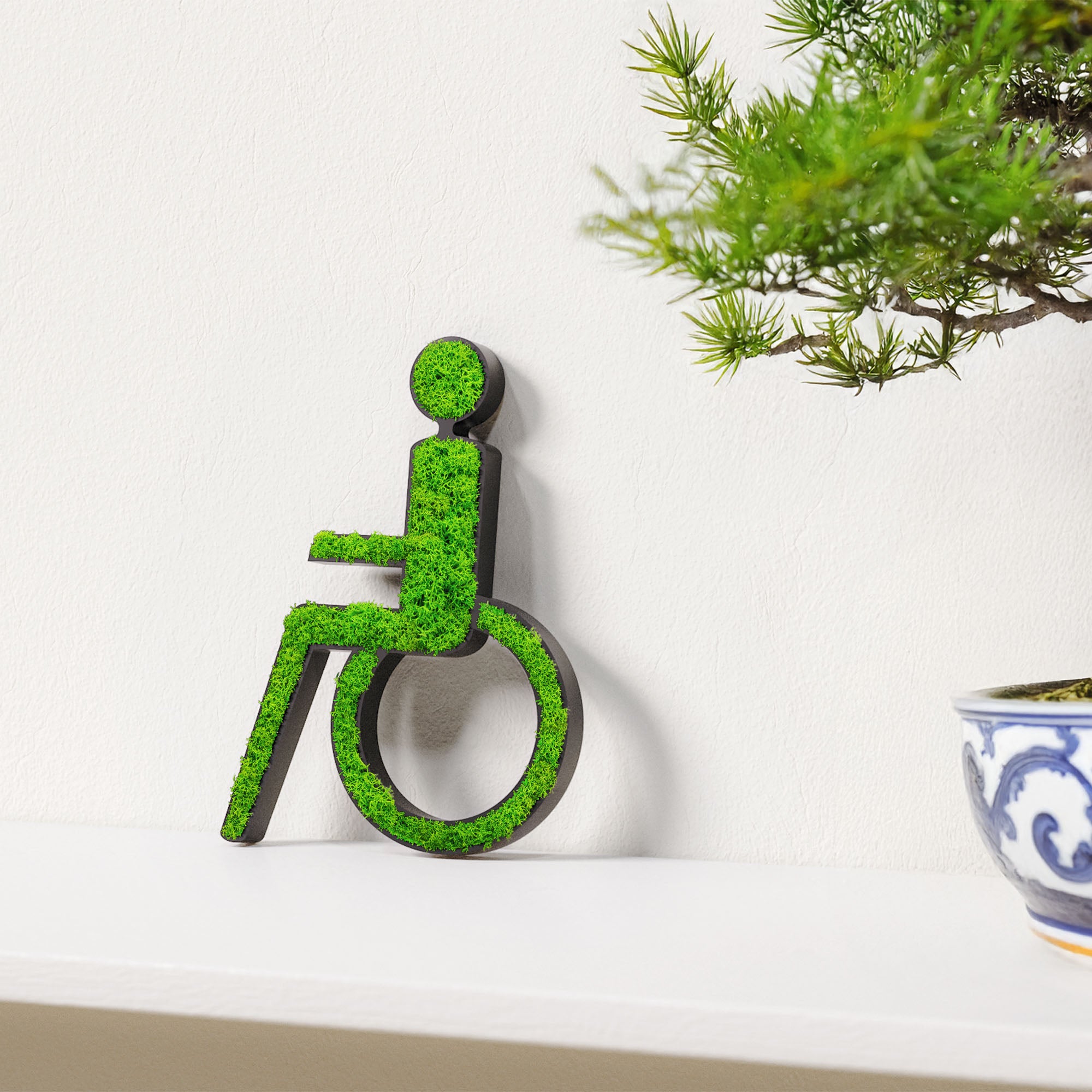 MOOSWERK Moss Door Sign Disabled WC Pictogram – Barrier-free sign for toilets in a black frame