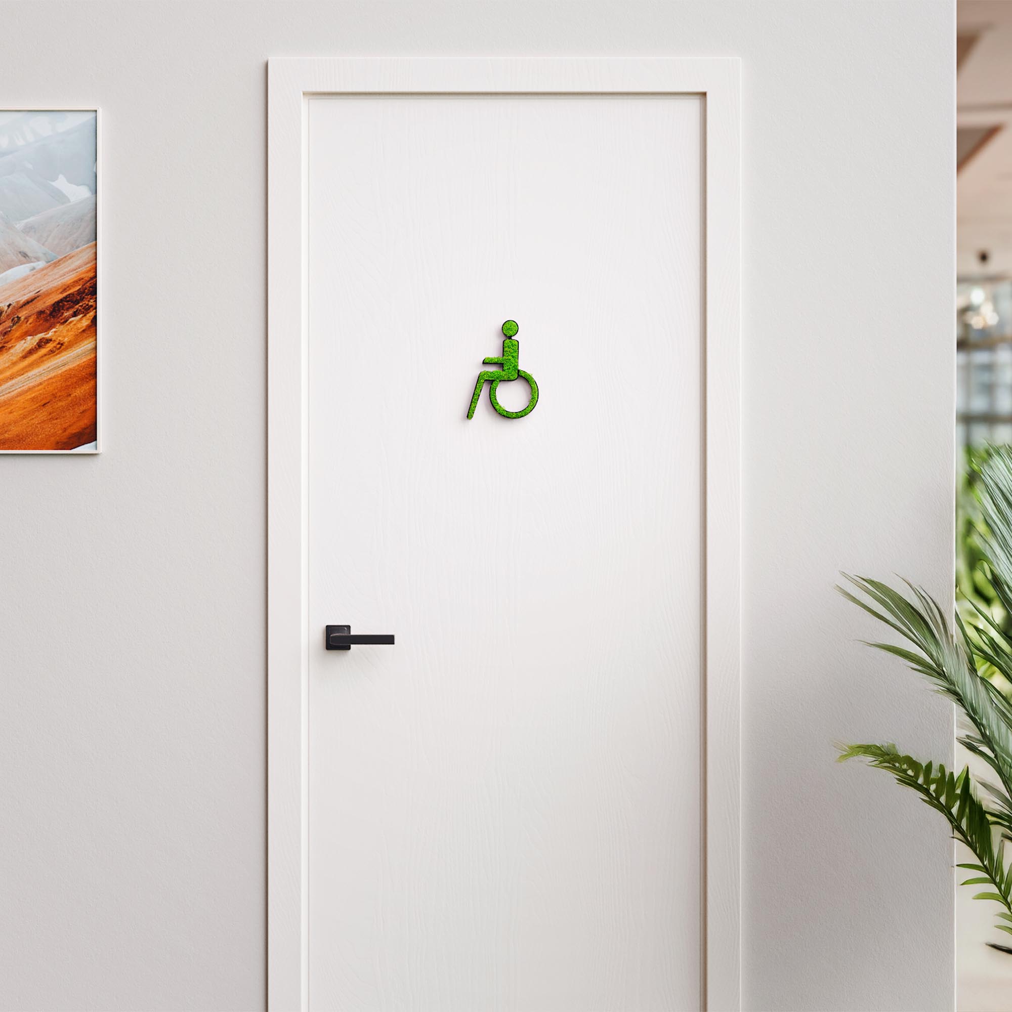 MOOSWERK Moss Door Sign Disabled WC Pictogram – Barrier-free sign for toilets in a black frame