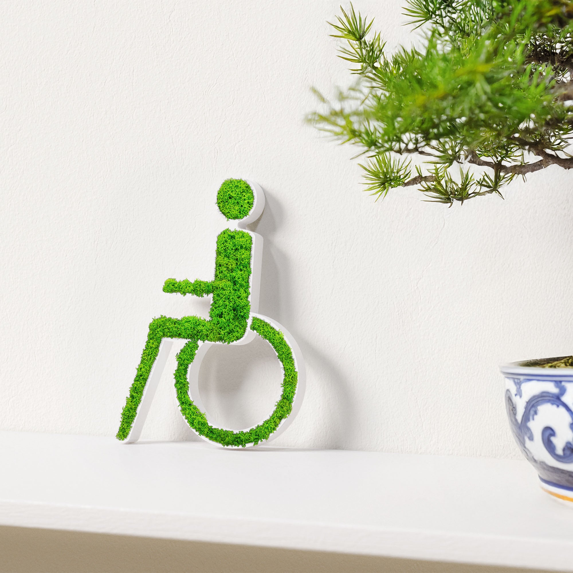 MOOSWERK Moss Door Sign Disabled WC Pictogram – Barrier-free sign for toilets in a white frame