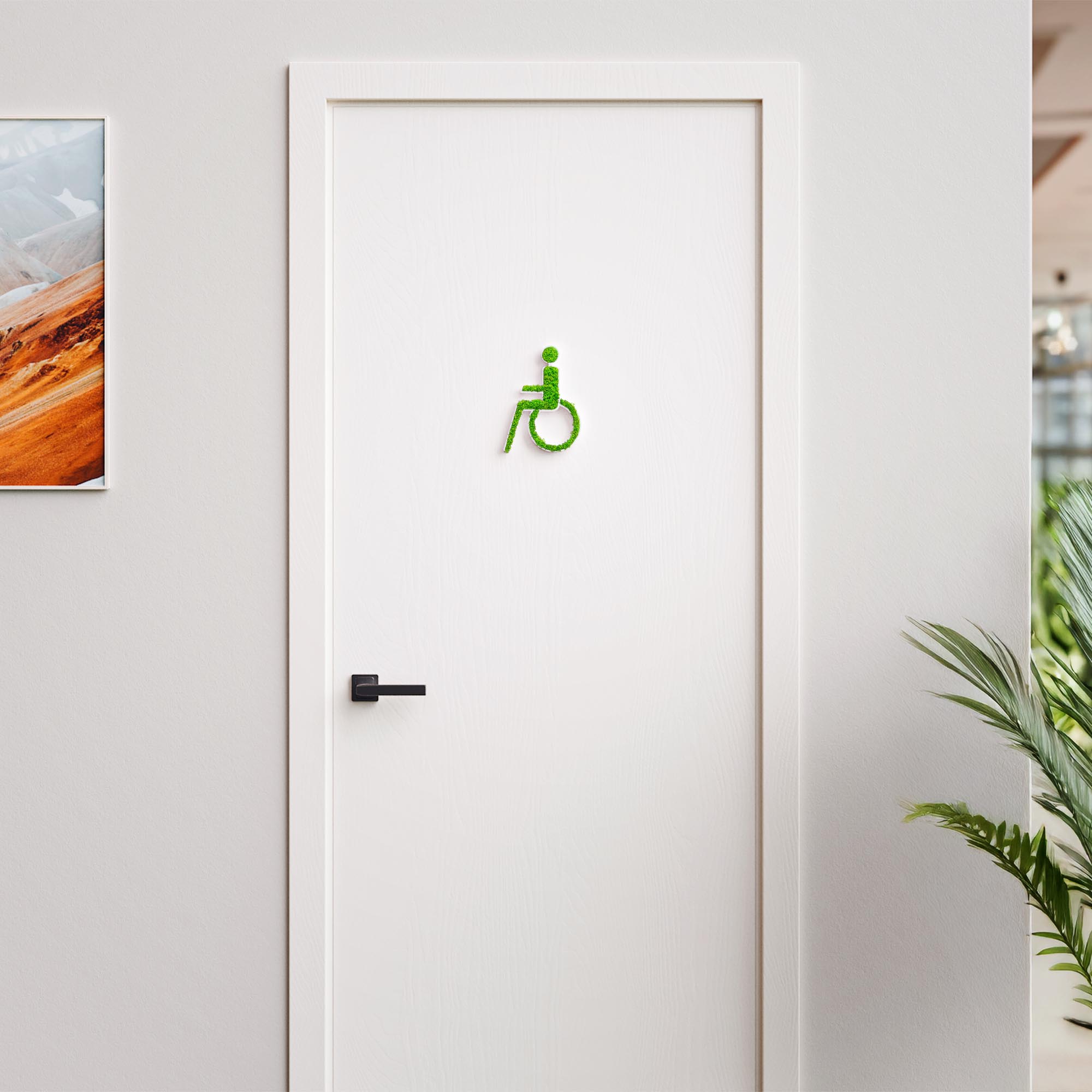 MOOSWERK Moss Door Sign Disabled WC Pictogram – Barrier-free sign for toilets in a white frame