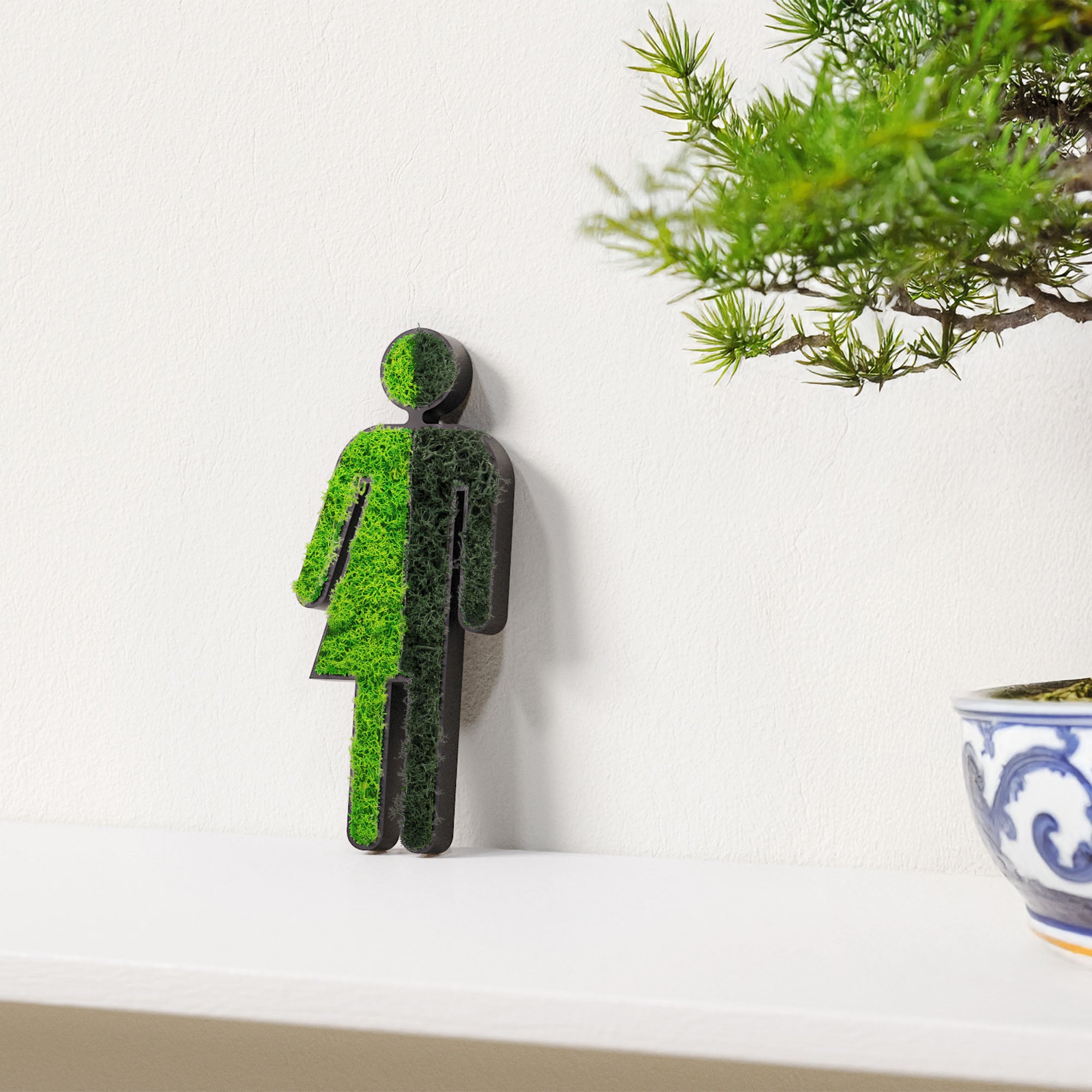 MOOSWERK Moss Door Sign WC Pictogram Divers – Stylish sign for non-binary restrooms in a black frame