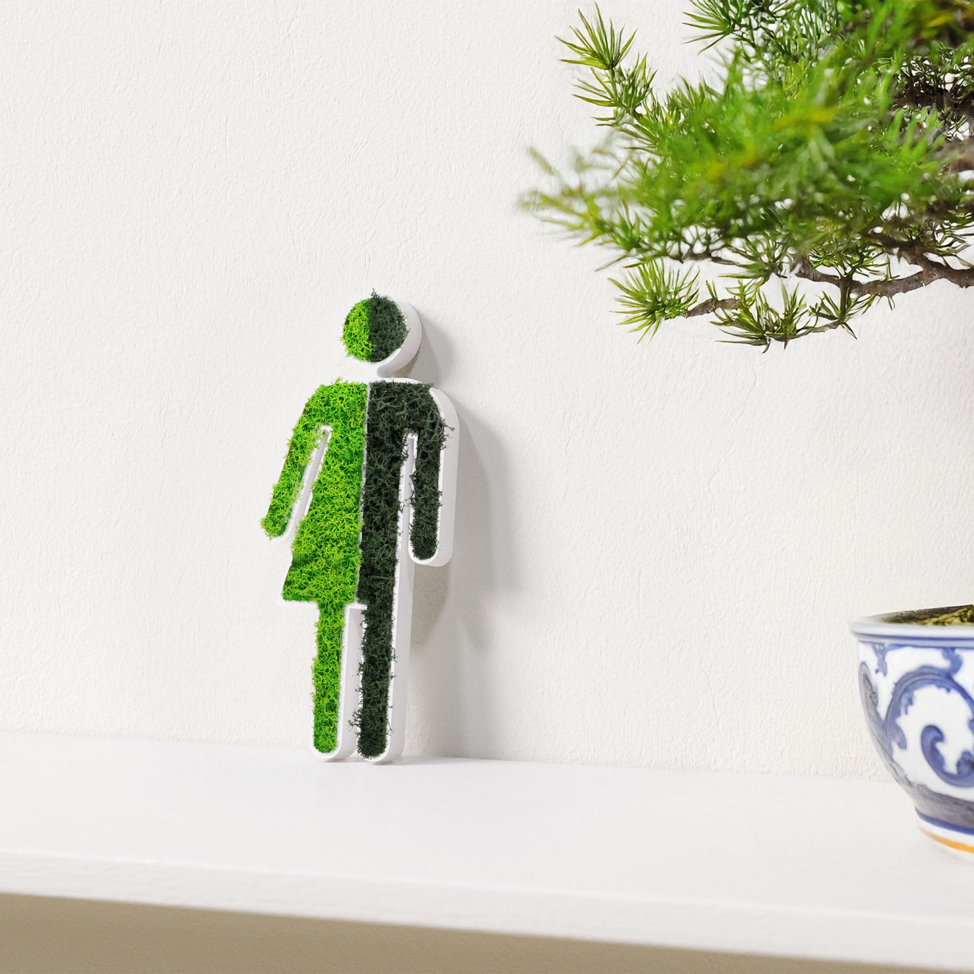 MOOSWERK Moss Door Sign WC Pictogram Divers – Bright sign for non-binary toilets in a white frame