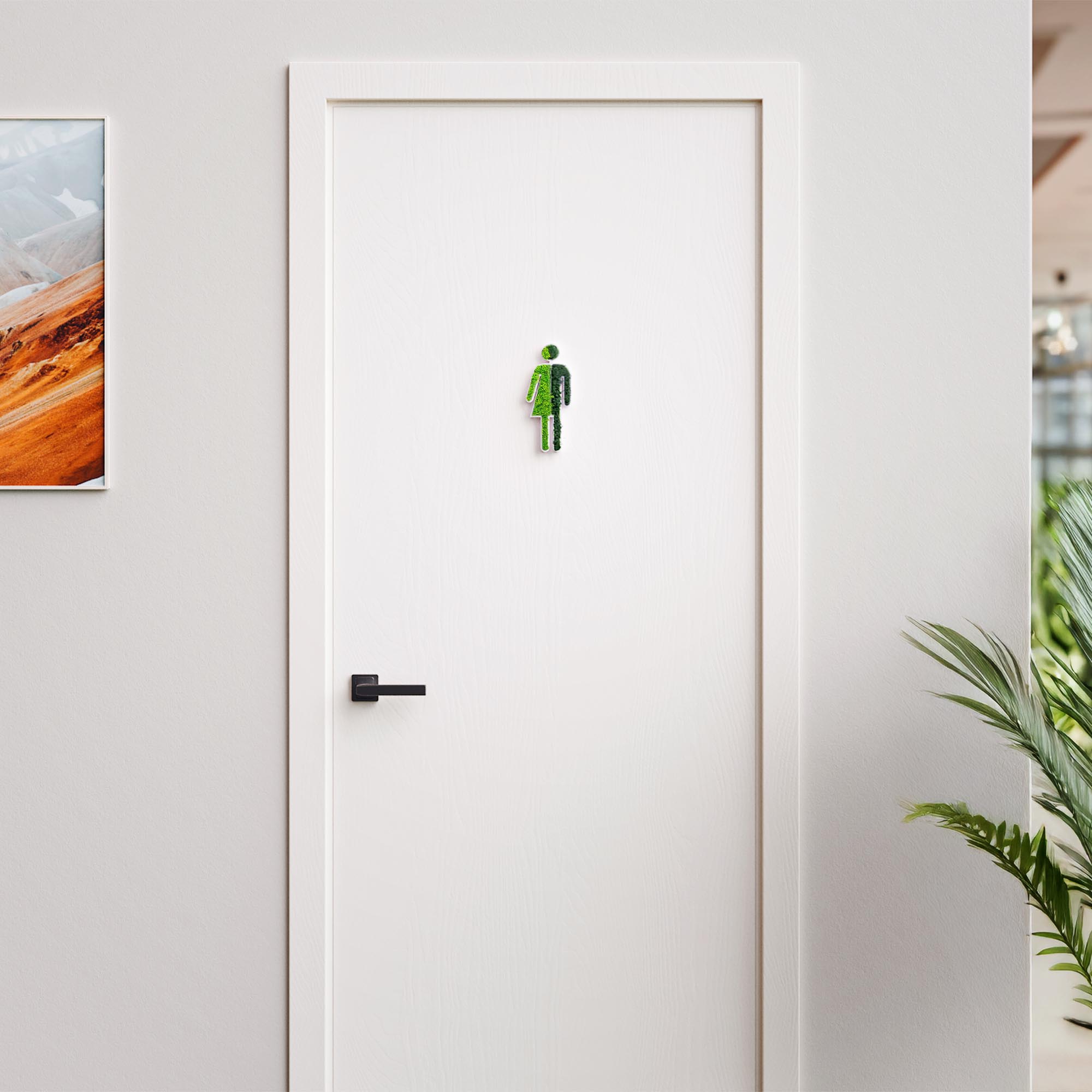 MOOSWERK Moss Door Sign WC Pictogram Divers – Bright sign for non-binary toilets in a white frame