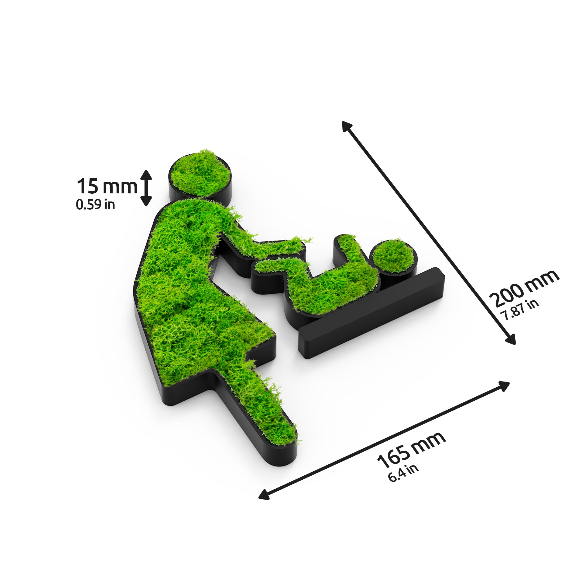 MOOSWERK Moss Door Sign Changing Room Pictogram (Woman & Baby) – Handmade sign with real moss in a black frame