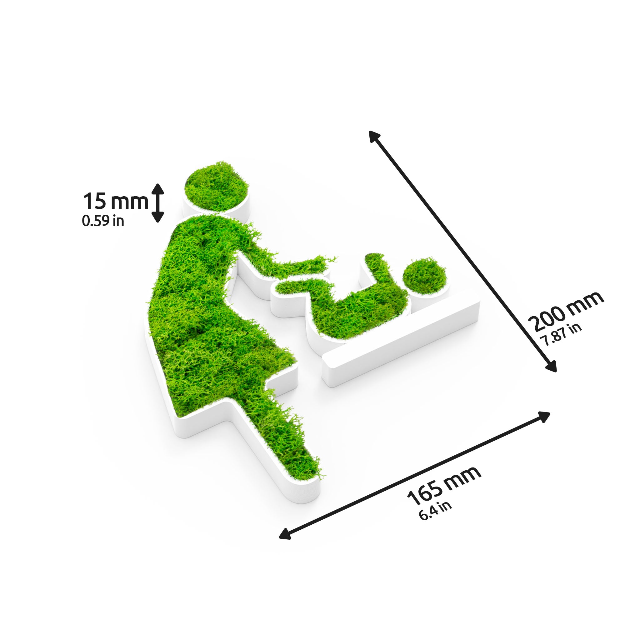 MOOSWERK Moss Door Sign Changing Room Pictogram (Woman & Baby) – Handmade sign with real moss in a white frame