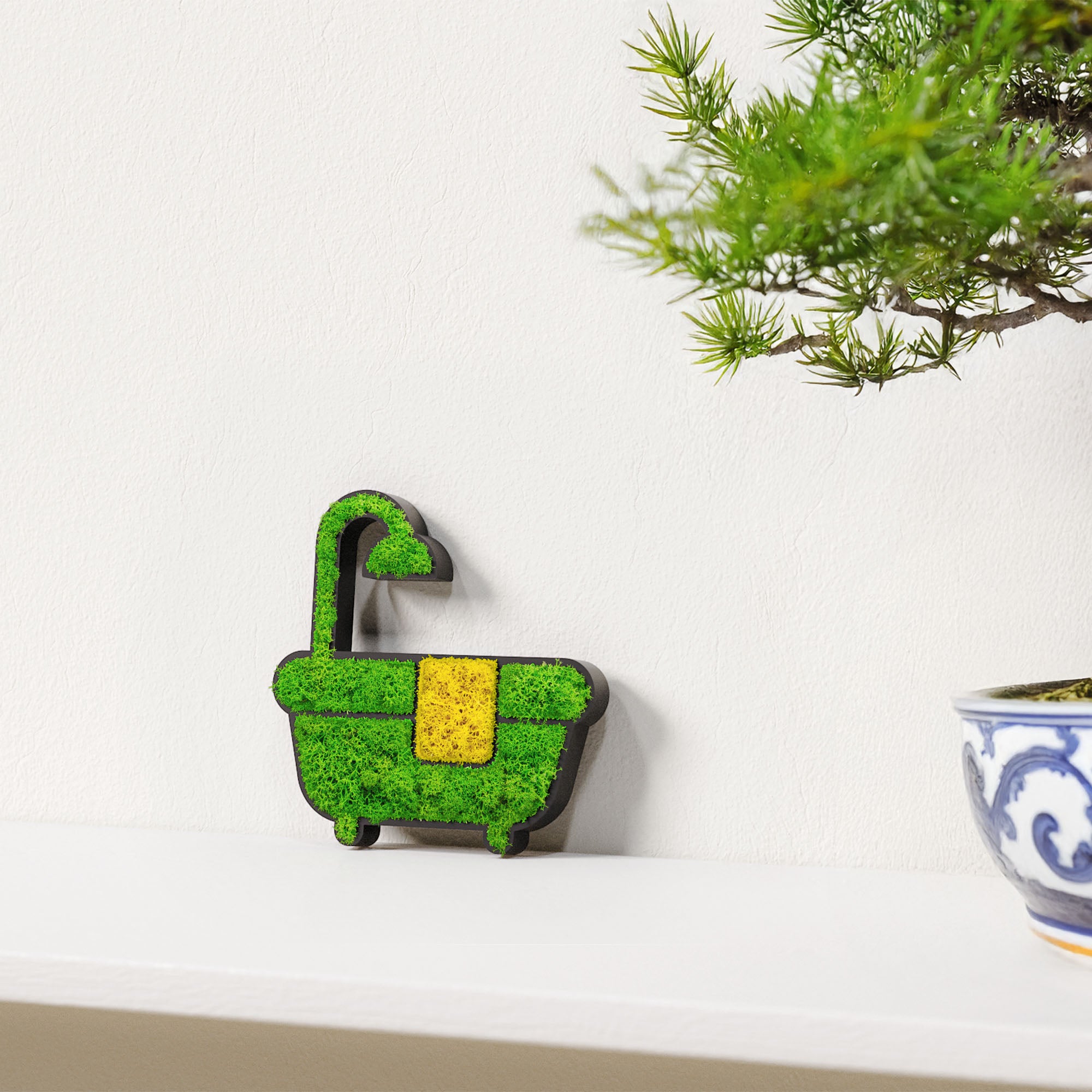 MOOSWERK Moss Door Sign Bathroom Pictogram – Self-adhesive decorative sign made of Iceland moss in a black frame