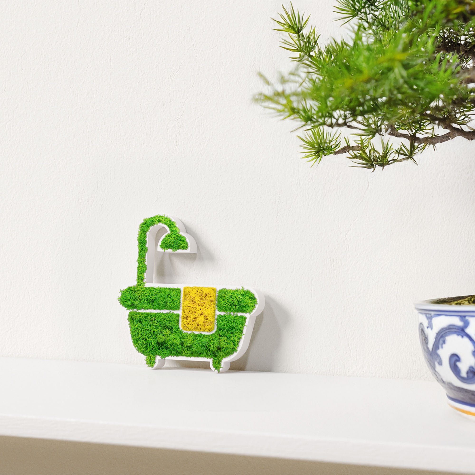 MOOSWERK Moss Door Sign Bathroom Pictogram – Self-adhesive decorative sign made of Iceland moss in a white frame