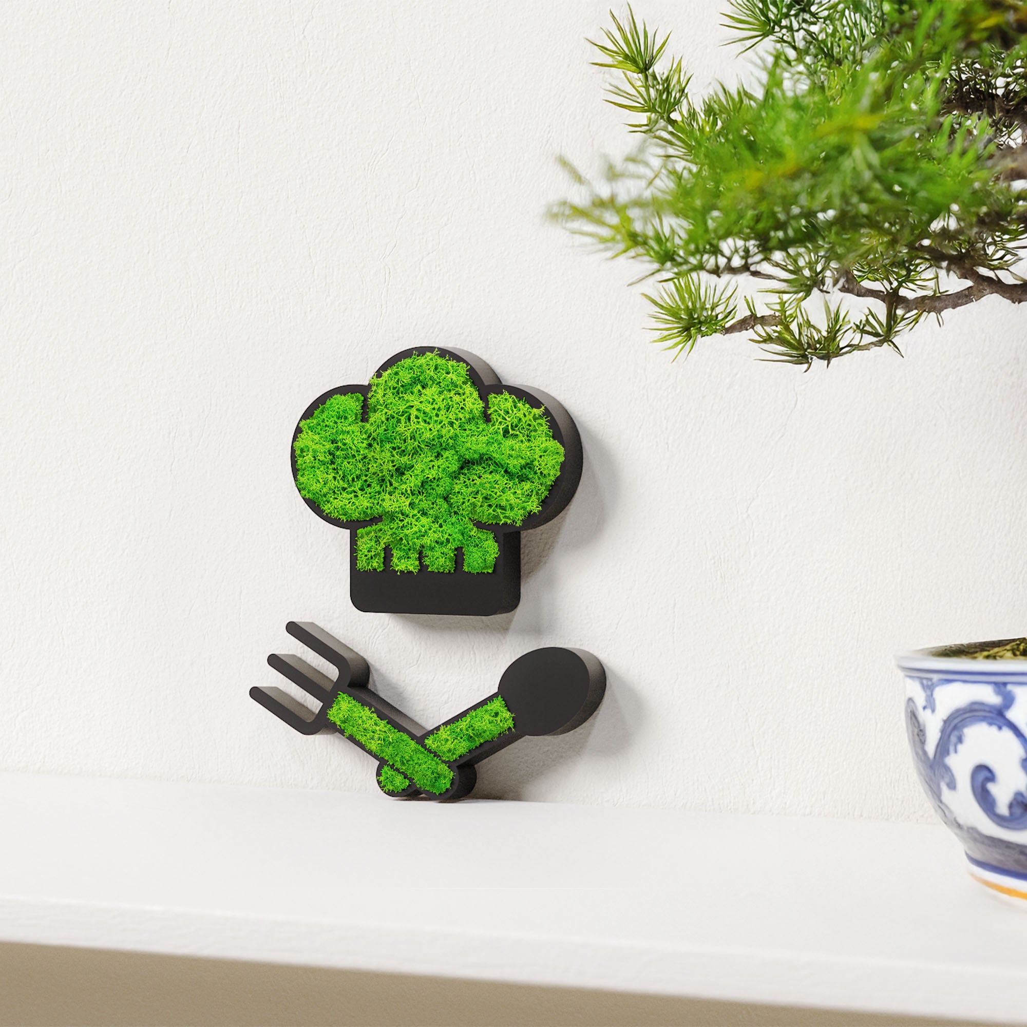 MOOSWERK Moss Door Sign Kitchen Pictogram – Natural sign with Iceland moss in a black frame