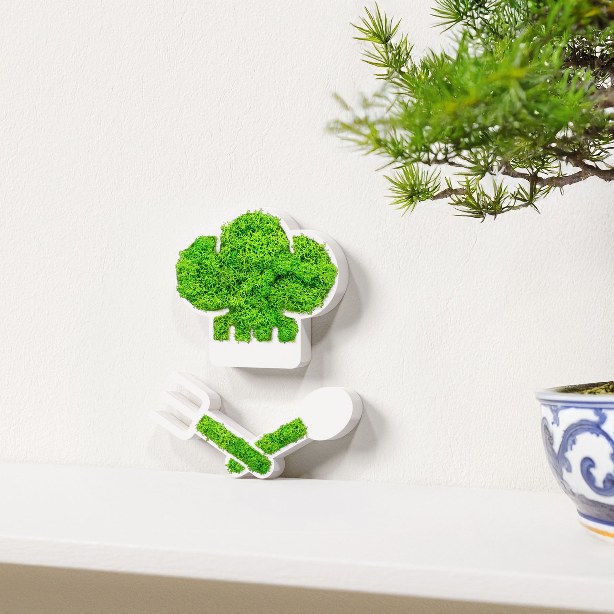 MOOSWERK Moss Door Sign Kitchen Pictogram – Natural sign with Iceland moss in a white frame