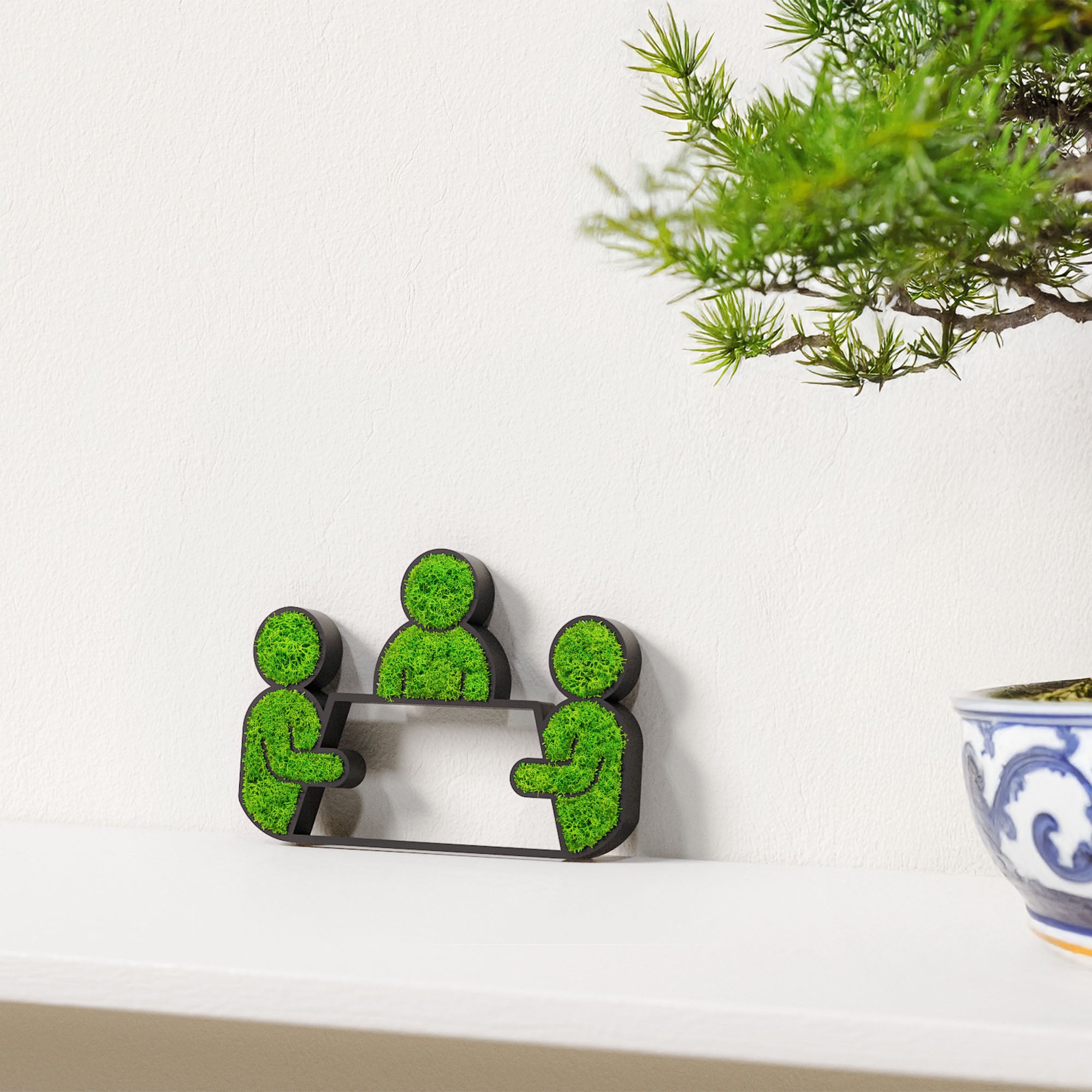 MOOSWERK Moss Door Sign Conference Pictogram – Handmade sign with moss for meeting rooms in a black frame