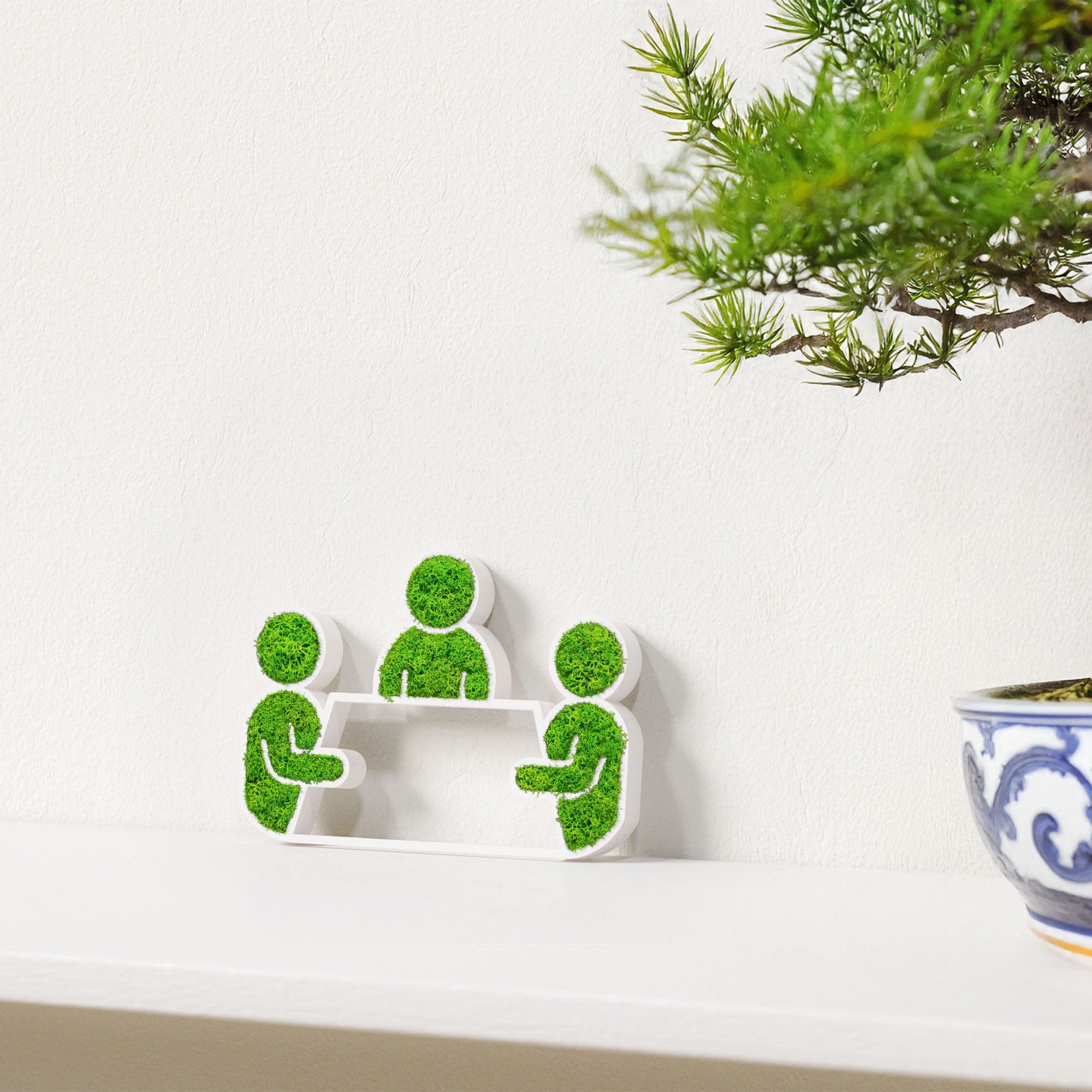 MOOSWERK Moss Door Sign Conference Pictogram – Handmade sign with moss for meeting rooms in a white frame