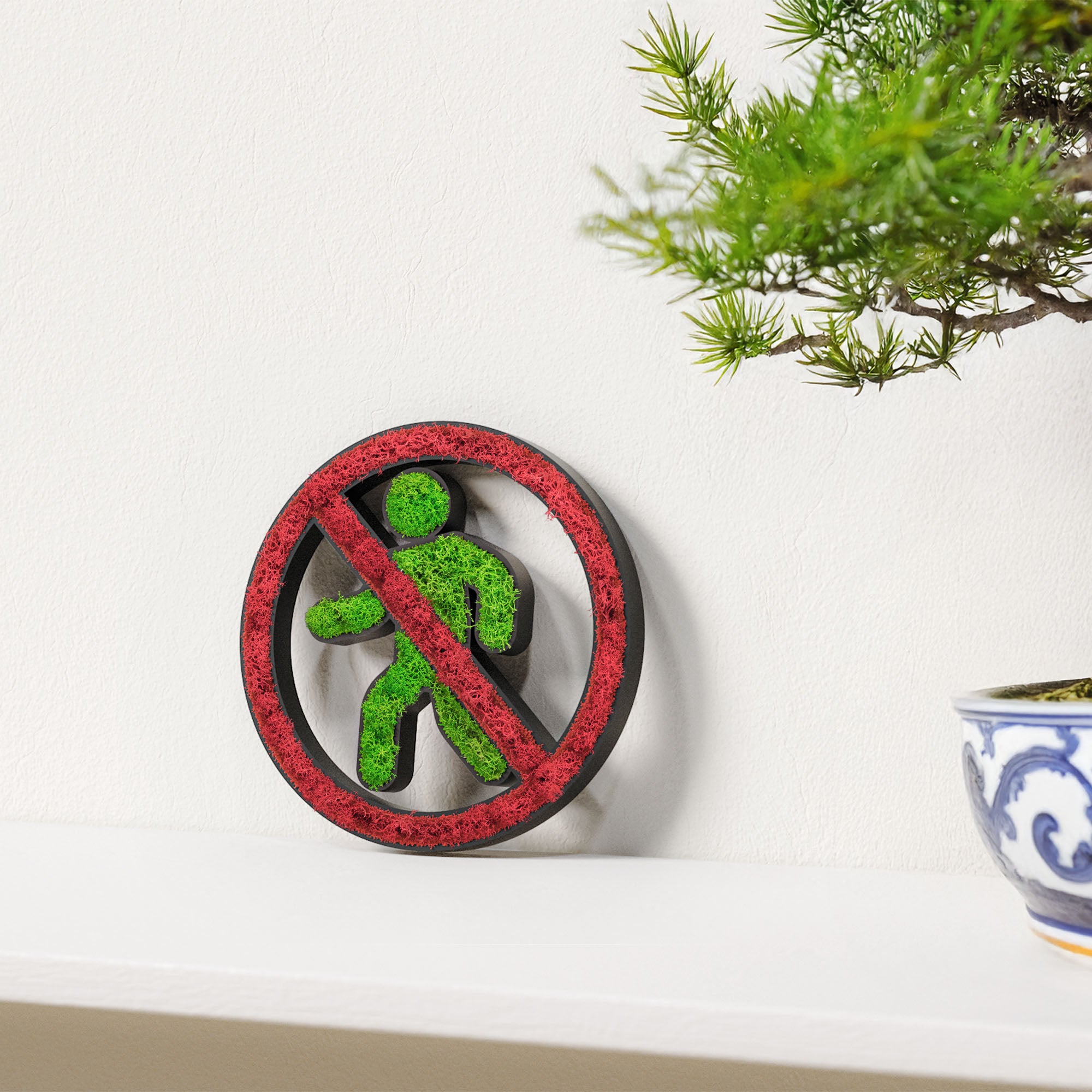 MOOSWERK Moss Door Sign Private Pictogram – Natural sign made of real moss in a black frame