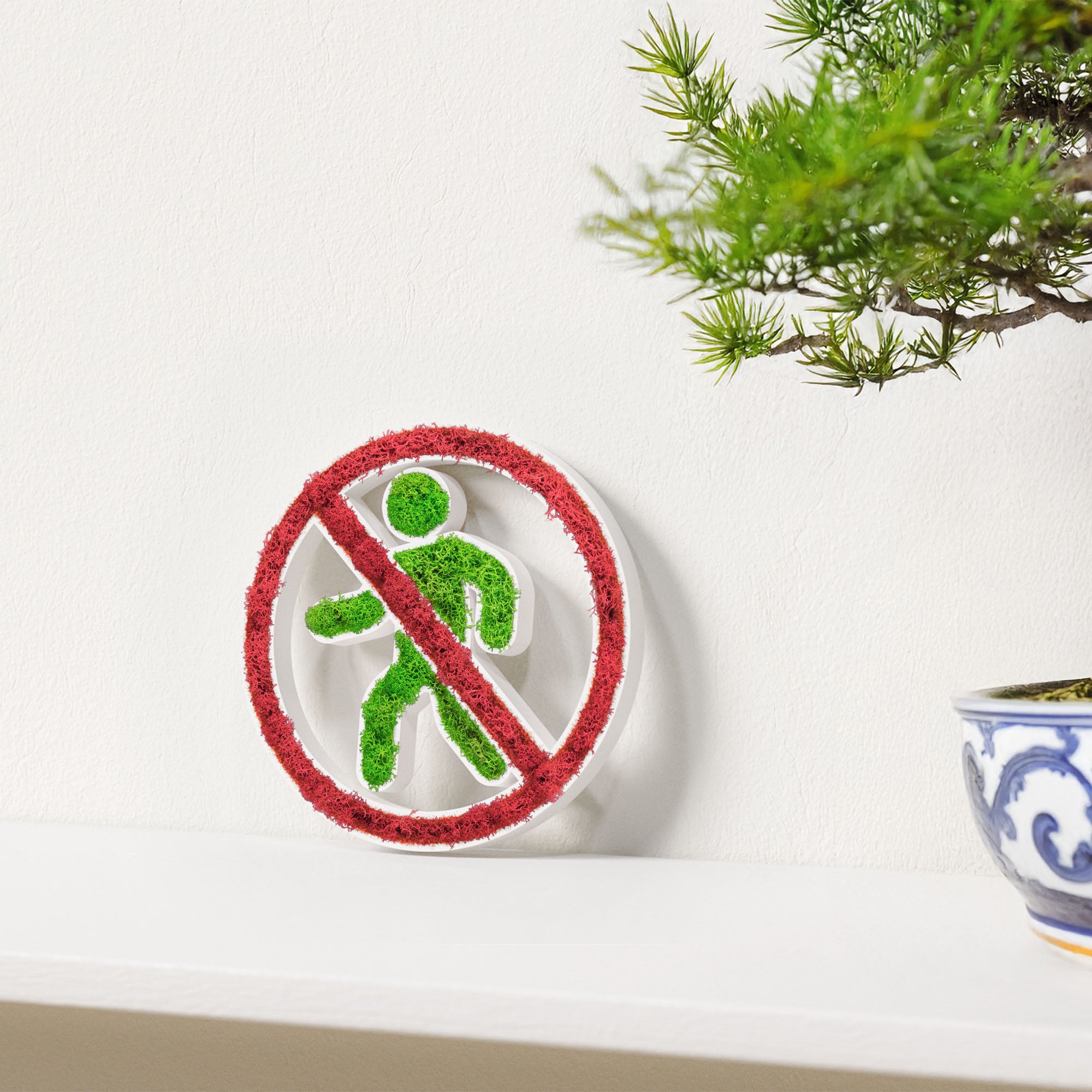 MOOSWERK Moss Door Sign Private Pictogram – Natural sign made of real moss in a white frame