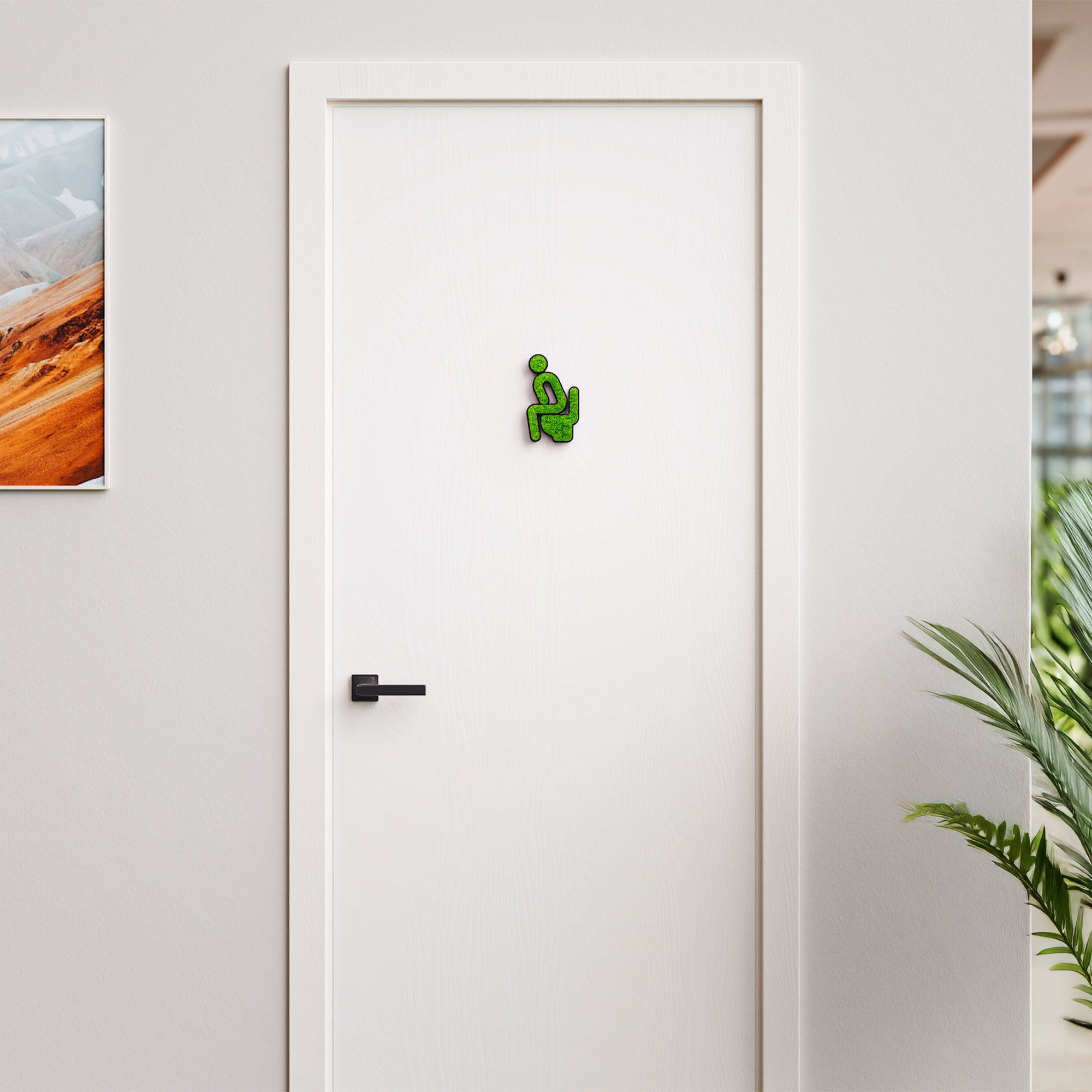 MOOSWERK Moss Door Sign WC Toilet Pictogram Sitting – Elegant sign for a single toilet in a black frame