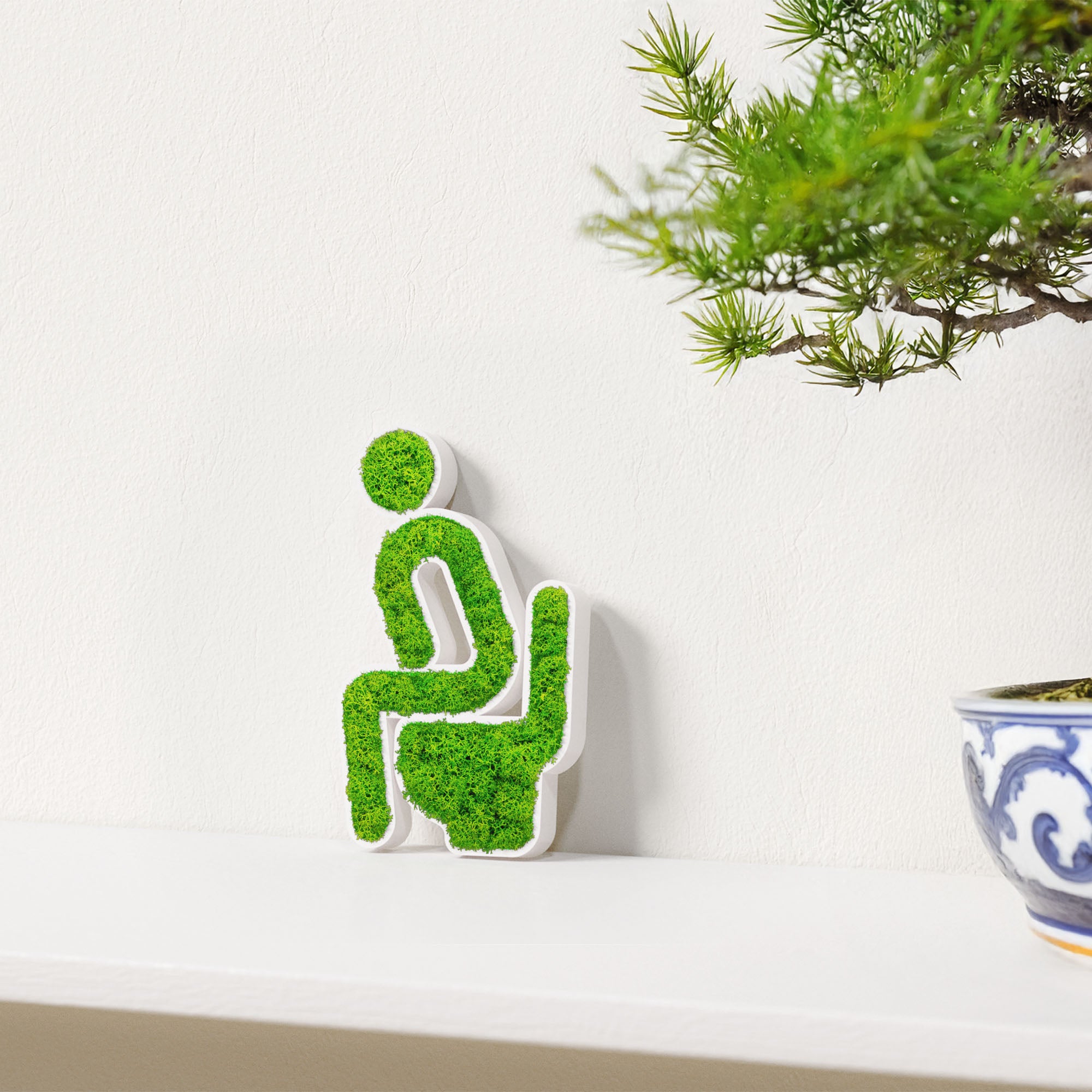 MOOSWERK Moss Door Sign WC Toilet Pictogram Sitting – Elegant sign for a single toilet in a white frame