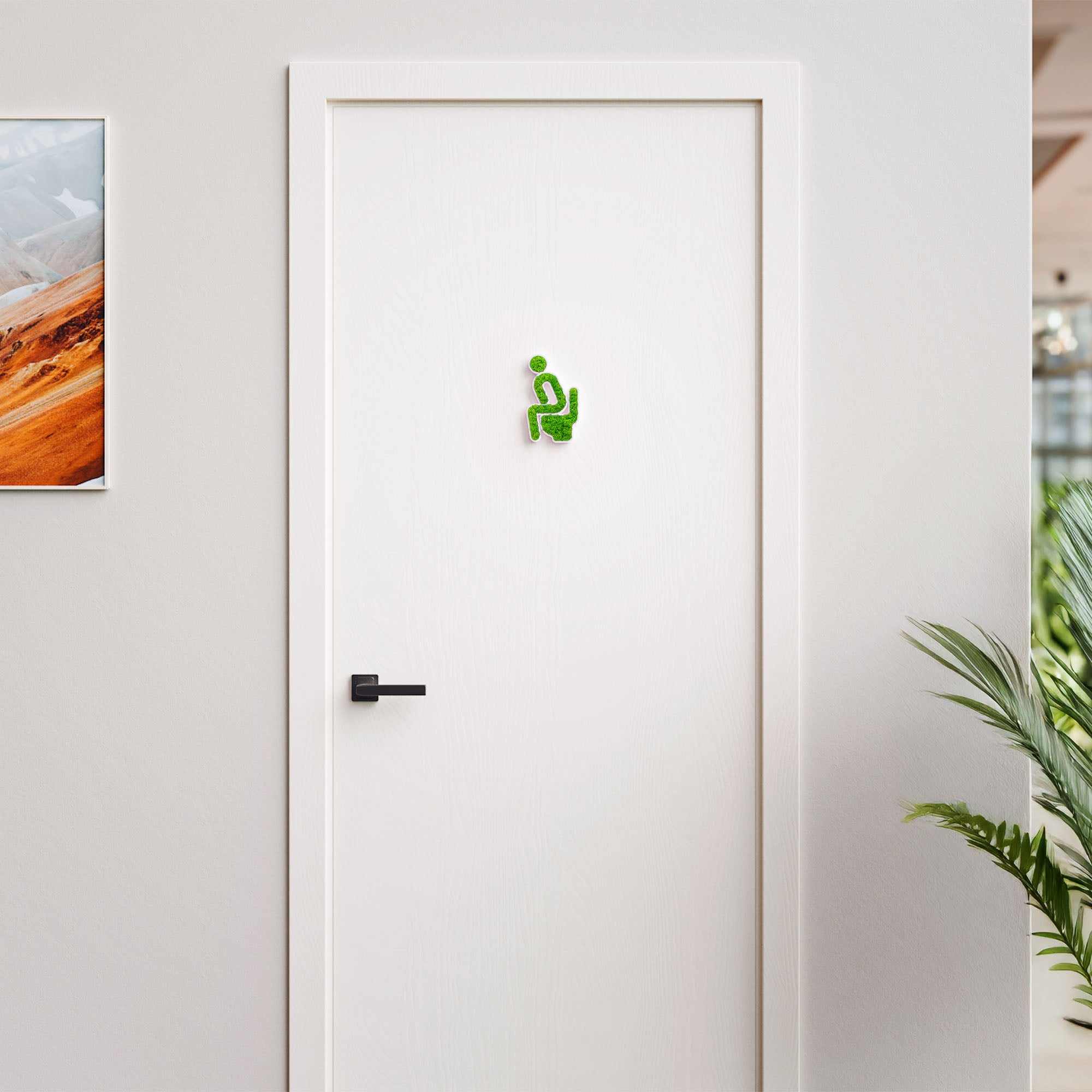 MOOSWERK Moss Door Sign WC Toilet Pictogram Sitting – Elegant sign for a single toilet in a white frame