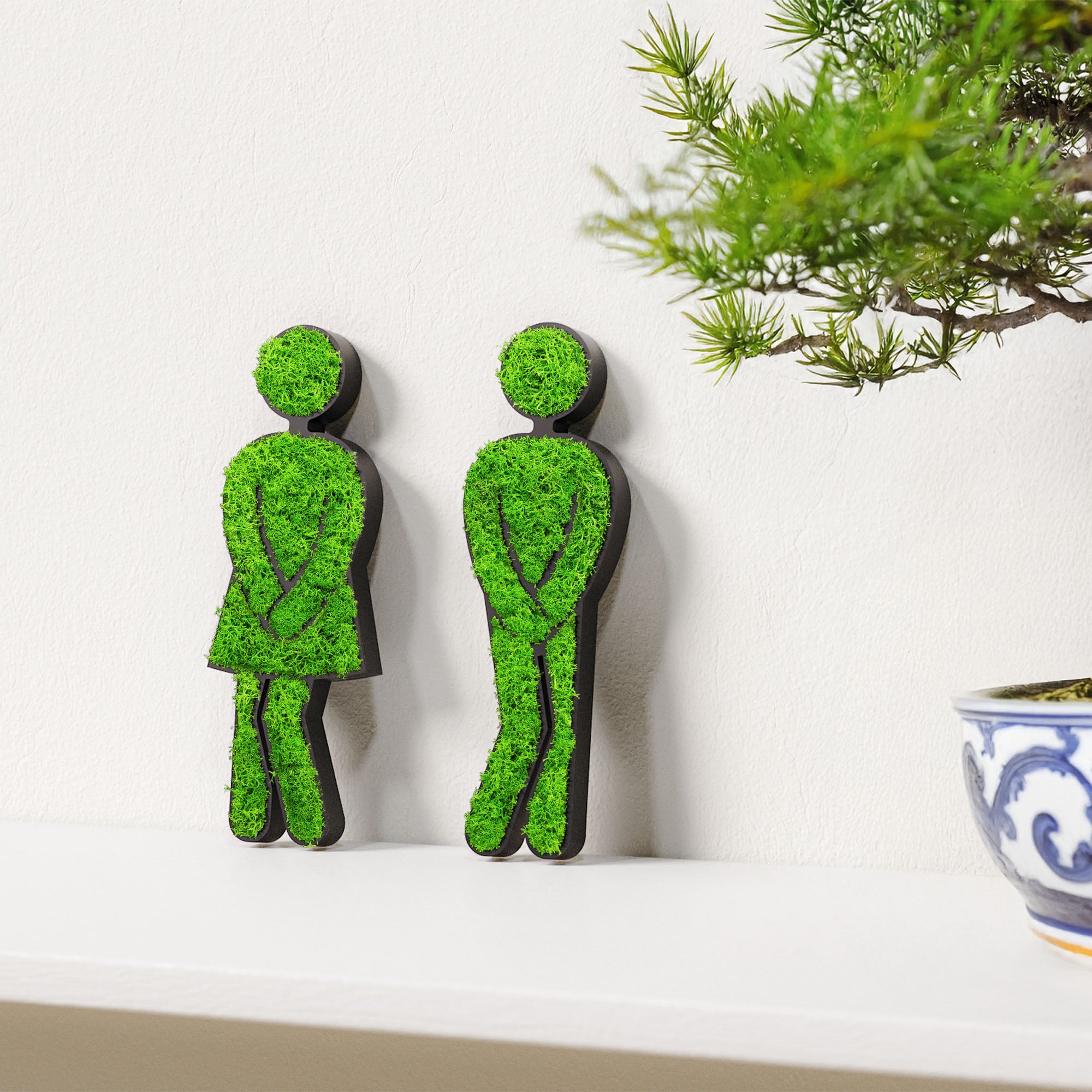 MOOSWERK Moss Door Sign WC Pictogram Set – Funny pictograms for men & women in a black frame