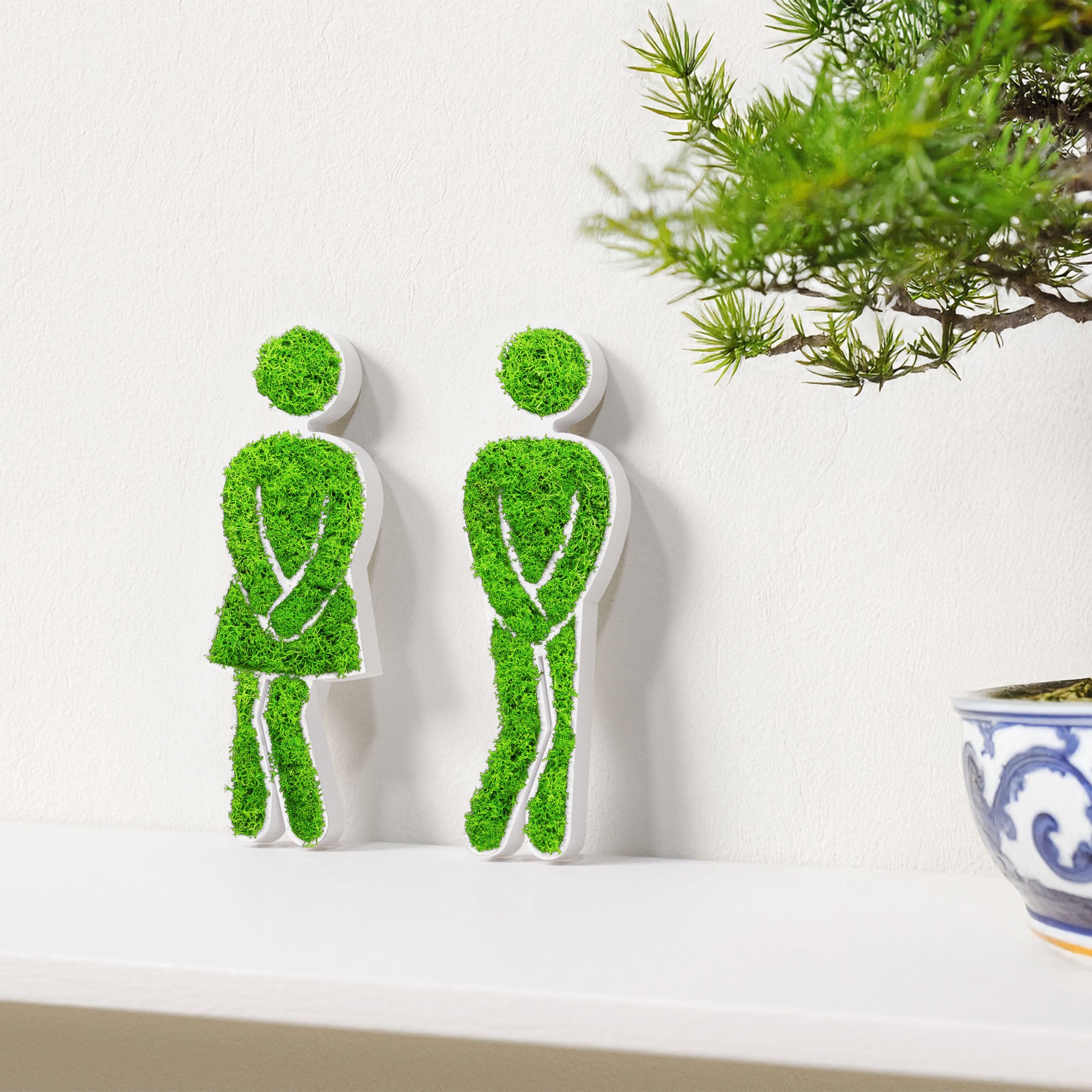 MOOSWERK Moss Door Sign WC Pictogram Set – Funny pictograms for men & women in a white frame