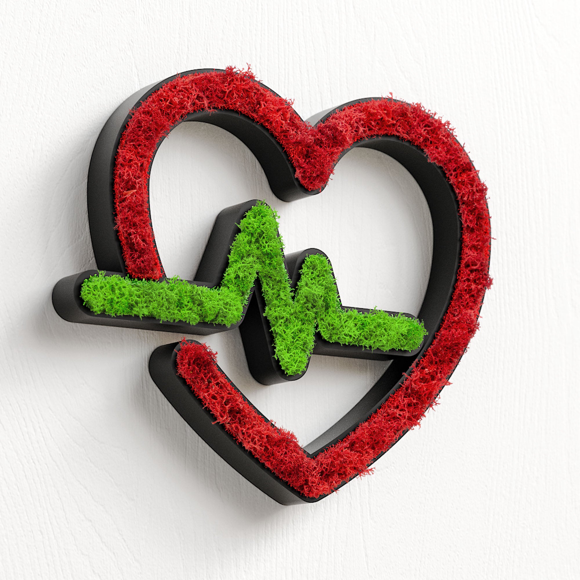 MOOSWERK Moos-Türschild Piktogramm EKG – Schwarzes Herzfrequenz-Symbol in eleganter Natur-Optik