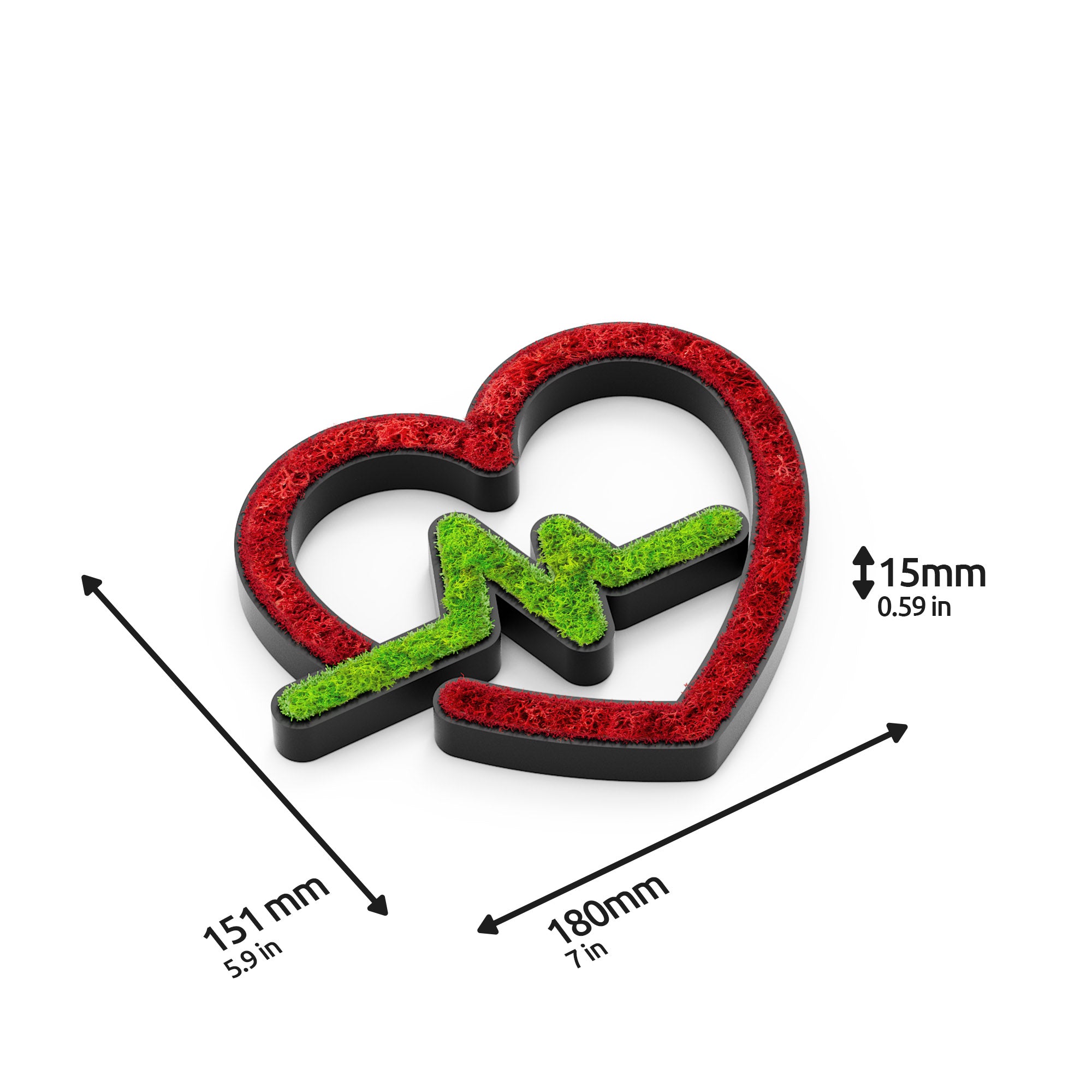MOOSWERK Moos-Türschild Piktogramm EKG – Schwarzes Herzfrequenz-Symbol in eleganter Natur-Optik