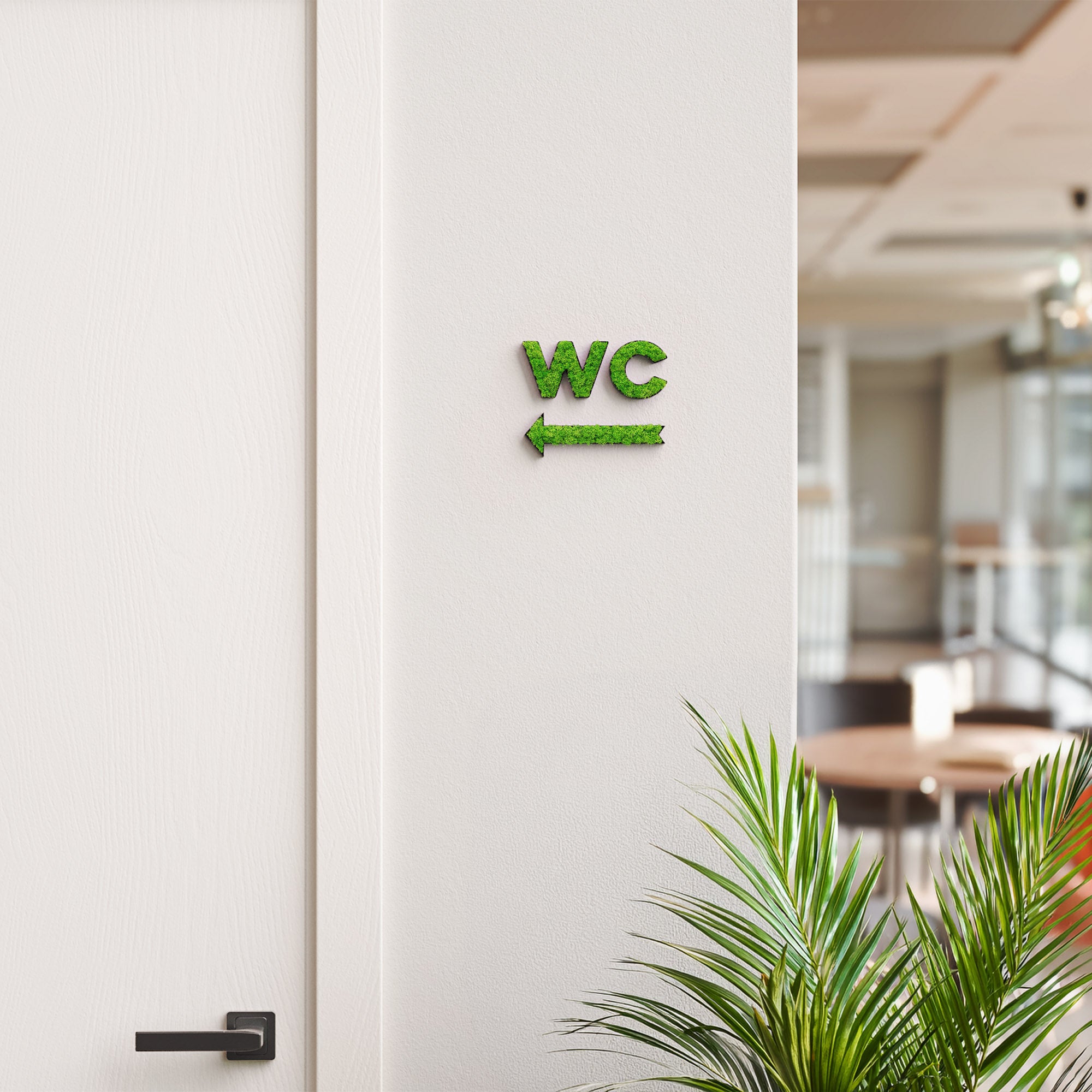 MOOSWERK WC Türschild & Wegweiser Pfeil Set | Modernes Toilettenschild aus echtem Islandmoos | Moosbild für Büro, Praxis, Restaurant & Hotel | Moosschild Schwarz