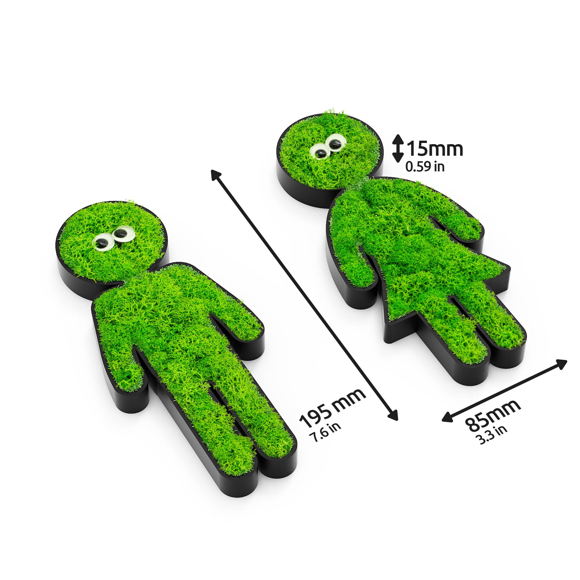 MOOSWERK Moosfigur mit leuchtenden Augen "Glow-Buddy" | Modernes Piktogramm Schwarz aus Islandmoos | Witzige Wanddeko für Flur, WC & Toilette