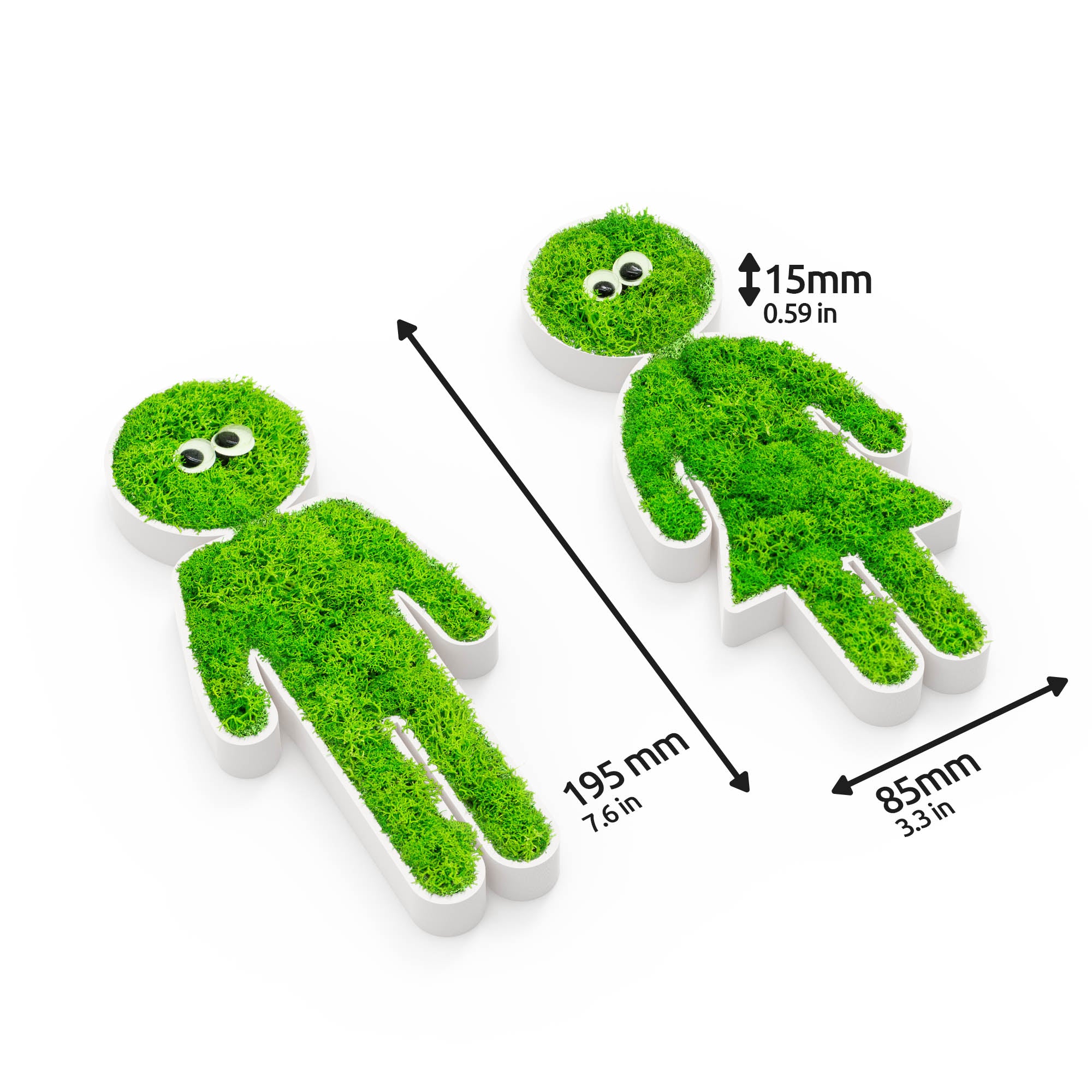 MOOSWERK Moosfigur mit leuchtenden Augen "Glow-Buddy" | Modernes Piktogramm Weiß aus Islandmoos | Witzige Wanddeko für Flur, WC & Toilette