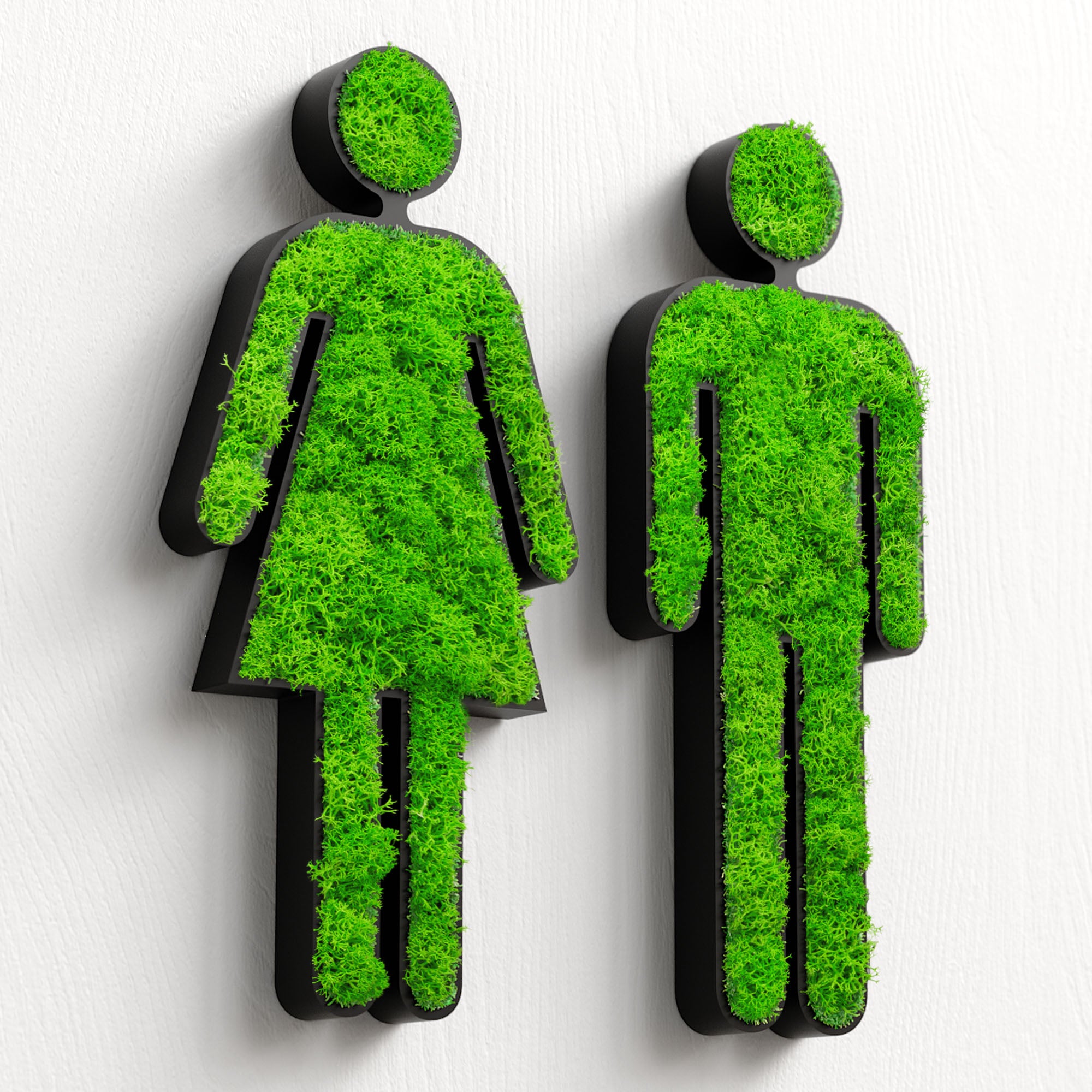 MOOSWERK Moss Door Sign WC Toilet Pictogram Woman &amp; Man – Elegant sign made of Iceland moss in a black frame
