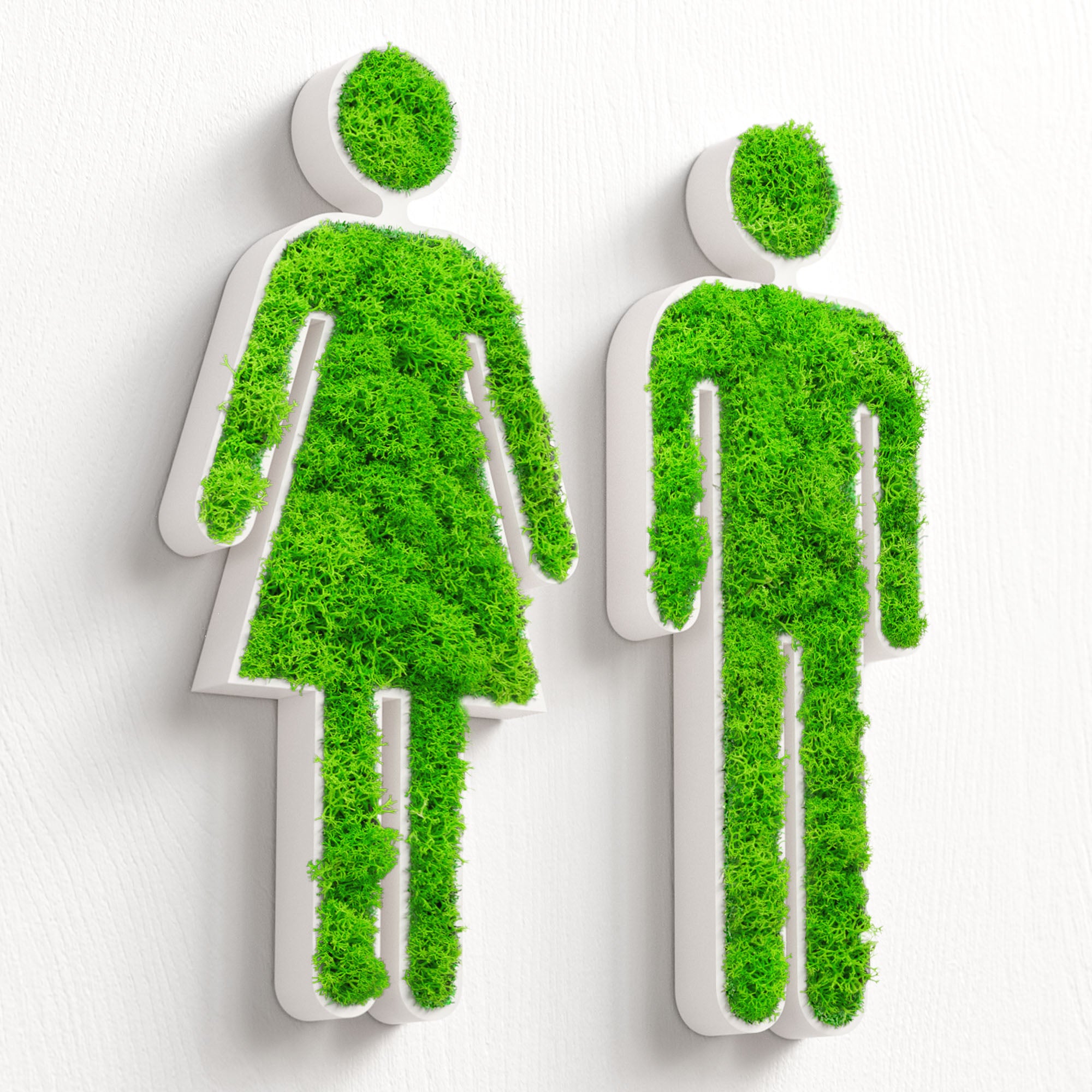MOOSWERK Moss Door Sign WC Toilet Pictogram Woman &amp; Man – Elegant sign made of Iceland moss in a white frame