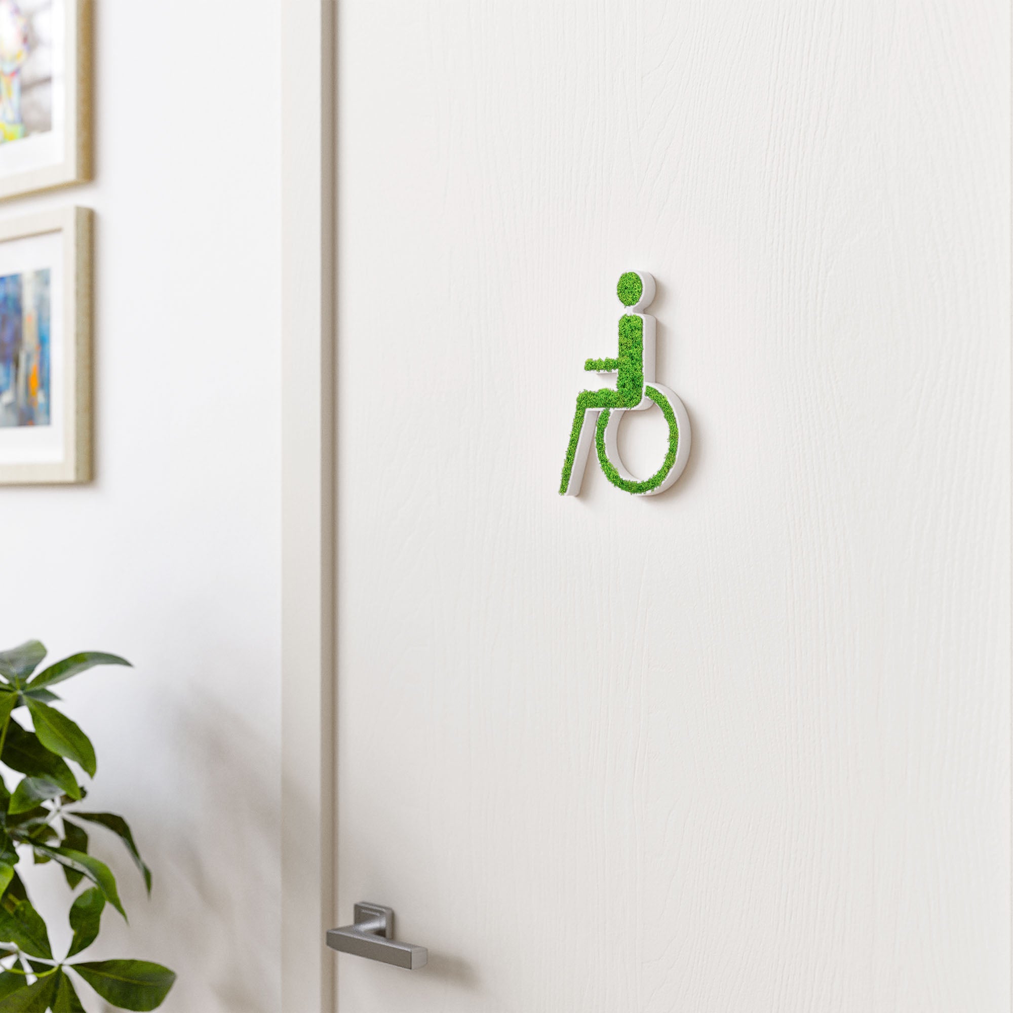 MOOSWERK Moss Door Sign Disabled WC Pictogram – Barrier-free sign for toilets in a white frame