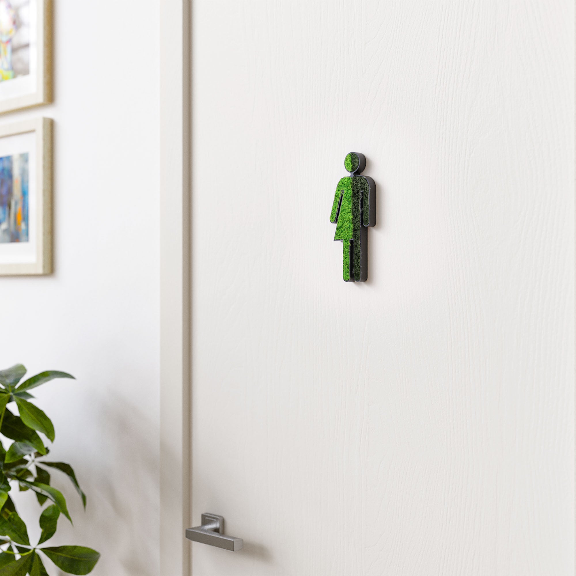MOOSWERK Moss Door Sign WC Pictogram Divers – Stylish sign for non-binary restrooms in a black frame