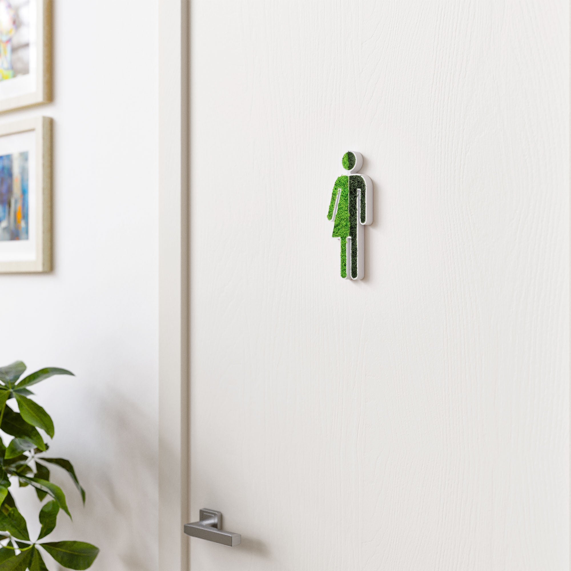 MOOSWERK Moss Door Sign WC Pictogram Divers – Bright sign for non-binary toilets in a white frame