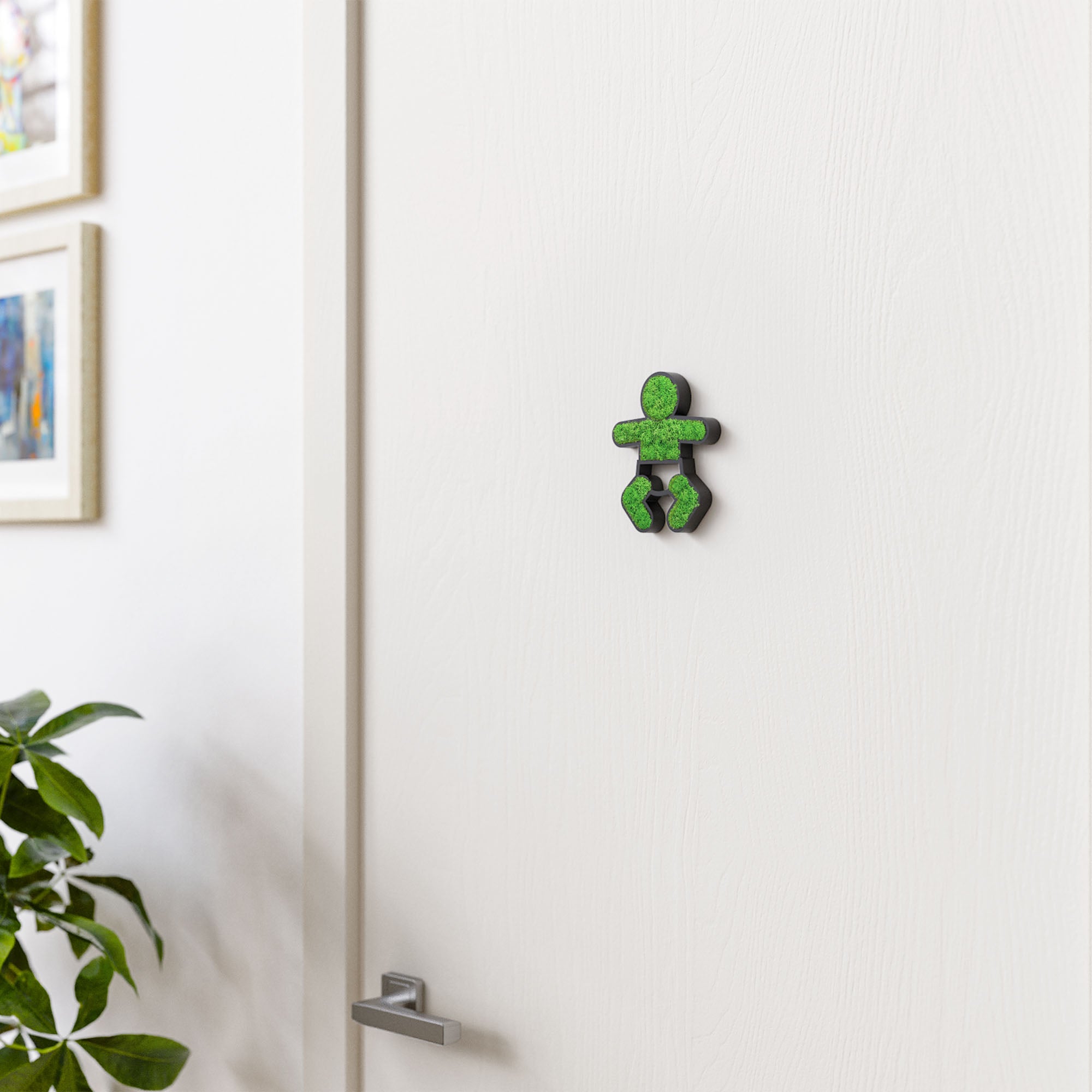 MOOSWERK Moss Door Sign Changing Room Pictogram – Self-adhesive sign for breastfeeding rooms in a black frame