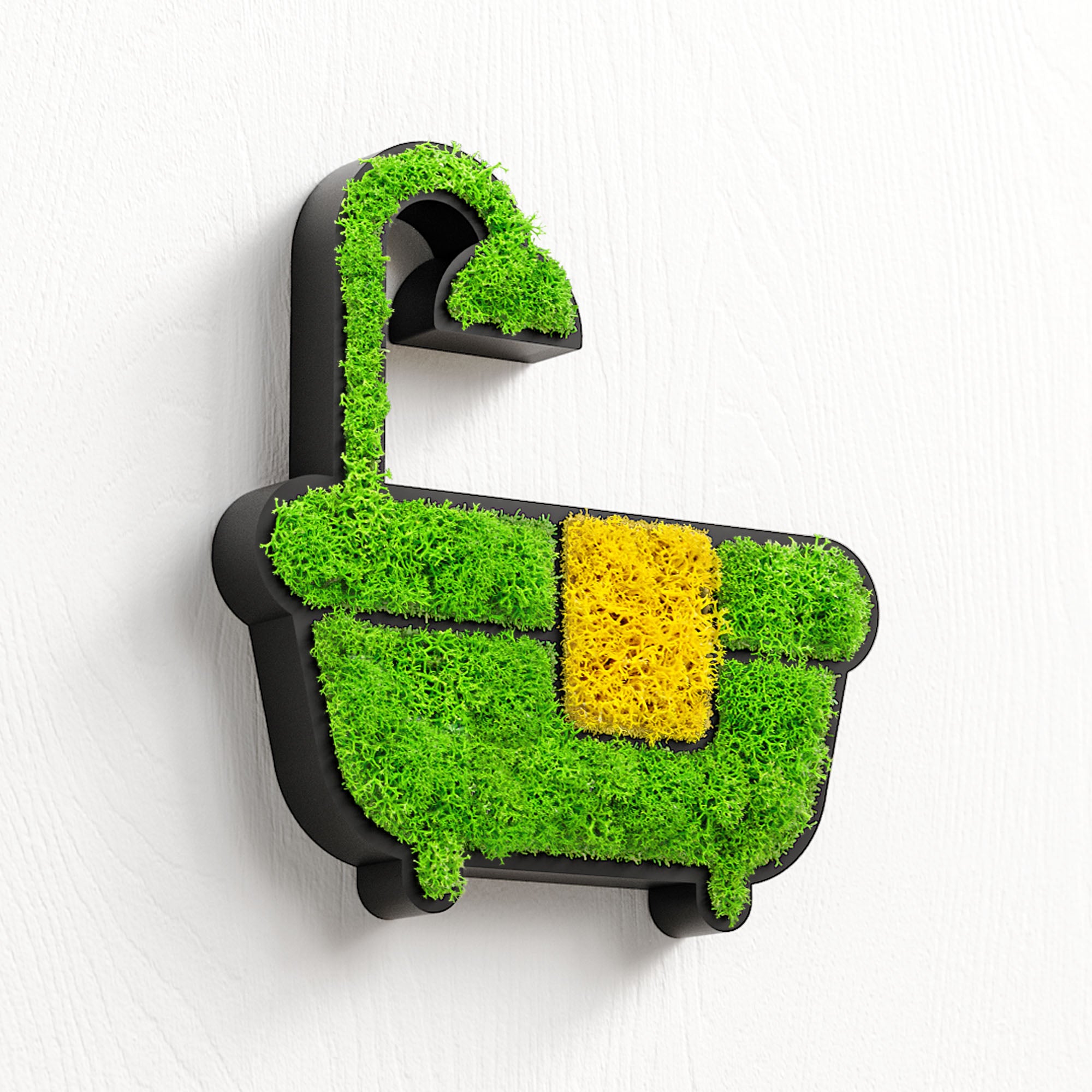 MOOSWERK Moss Door Sign Bathroom Pictogram – Self-adhesive decorative sign made of Iceland moss in a black frame