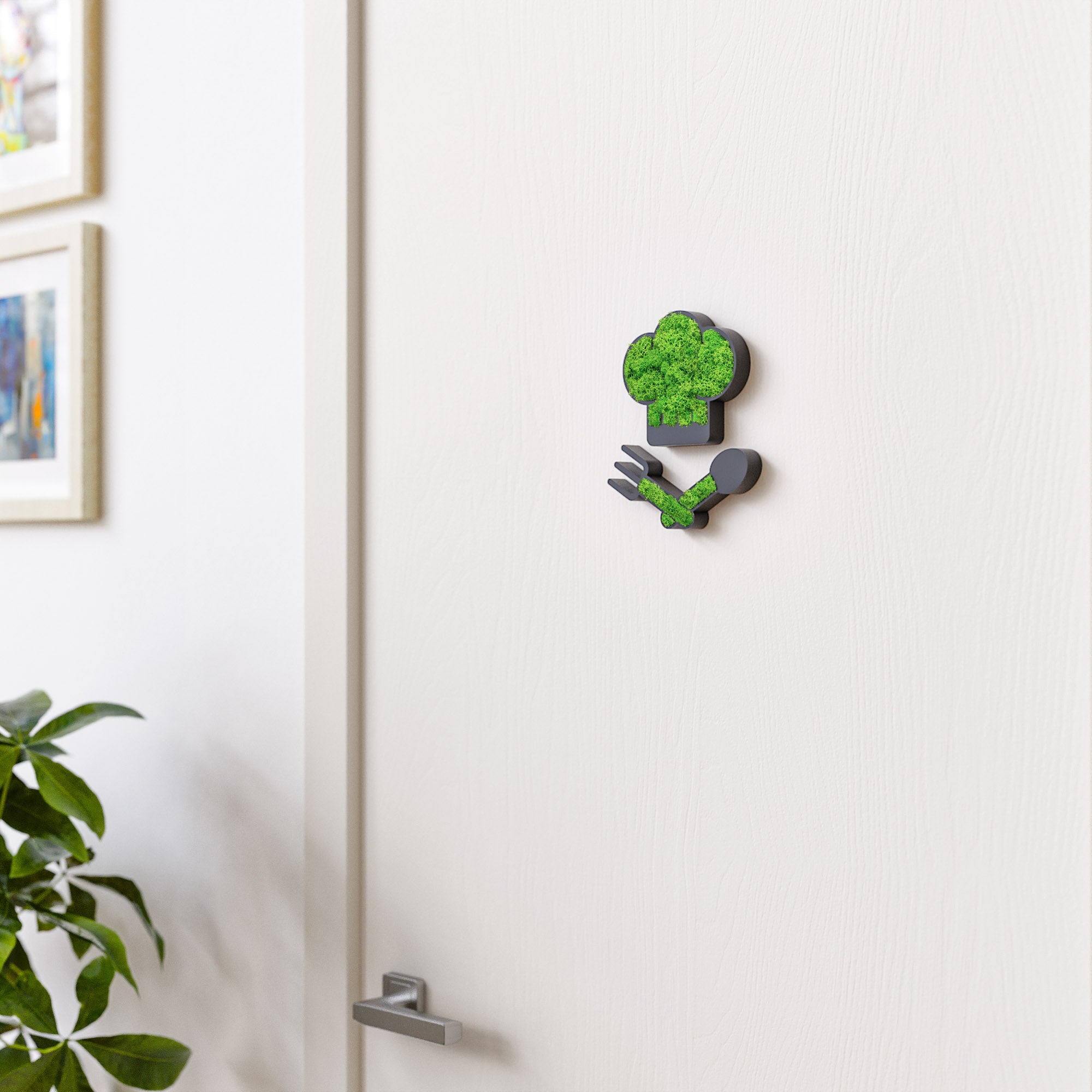 MOOSWERK Moss Door Sign Kitchen Pictogram – Natural sign with Iceland moss in a black frame