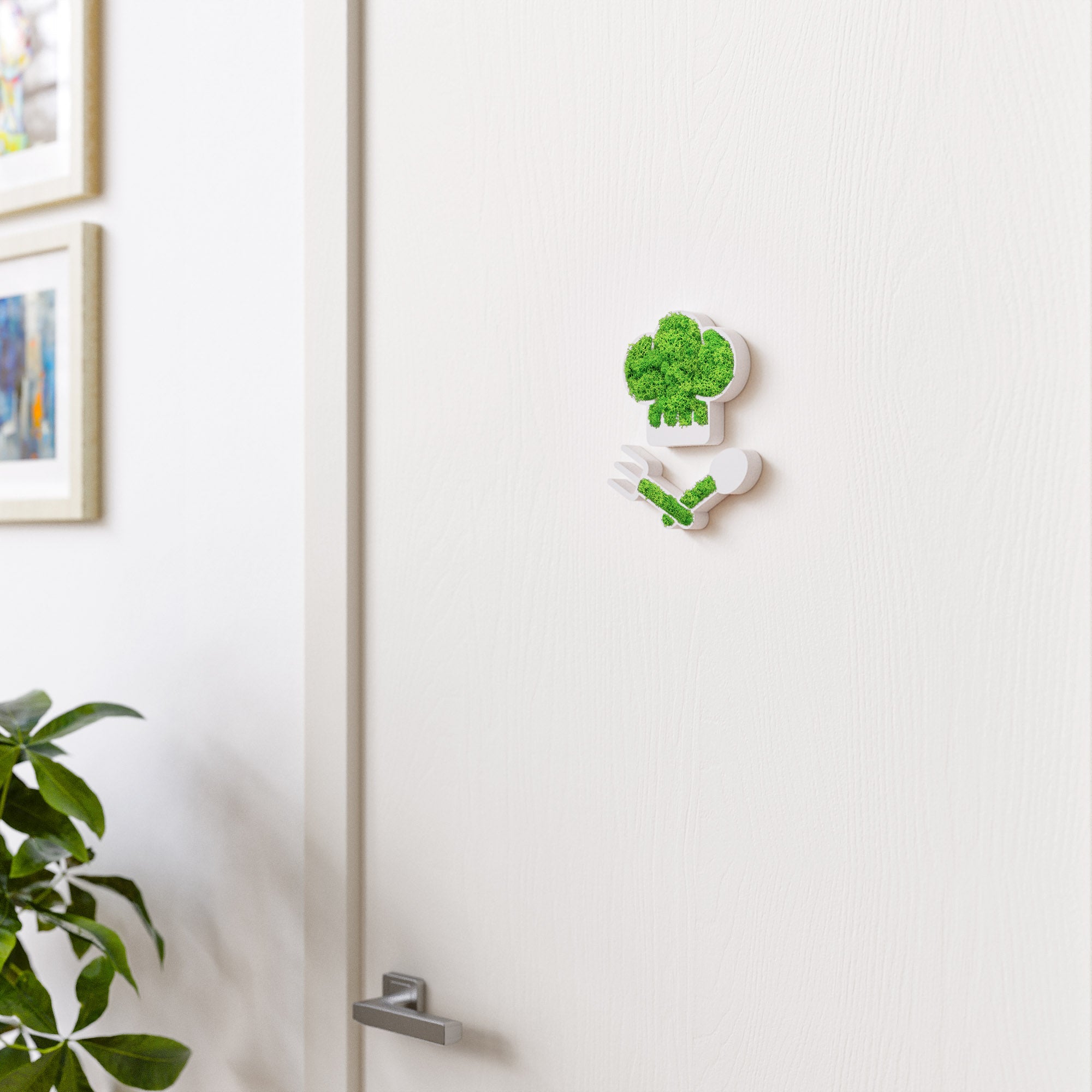 MOOSWERK Moss Door Sign Kitchen Pictogram – Natural sign with Iceland moss in a white frame