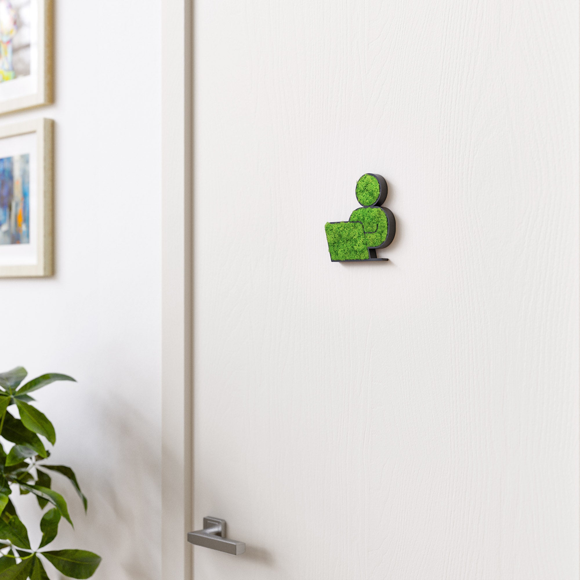 MOOSWERK Moss Door Sign Office Pictogram – Stylish sign for the office in a black frame