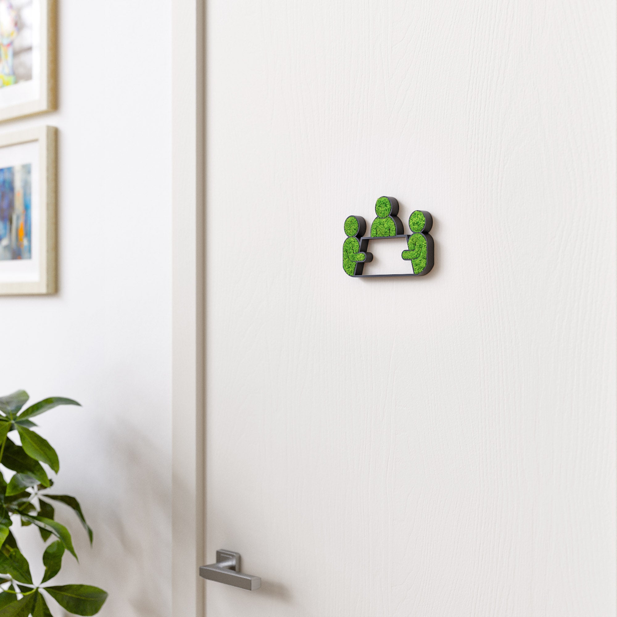 MOOSWERK Moss Door Sign Conference Pictogram – Handmade sign with moss for meeting rooms in a black frame