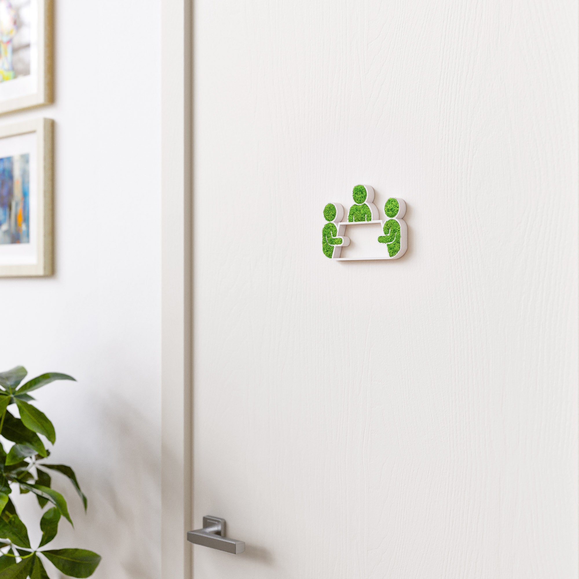 MOOSWERK Moss Door Sign Conference Pictogram – Handmade sign with moss for meeting rooms in a white frame
