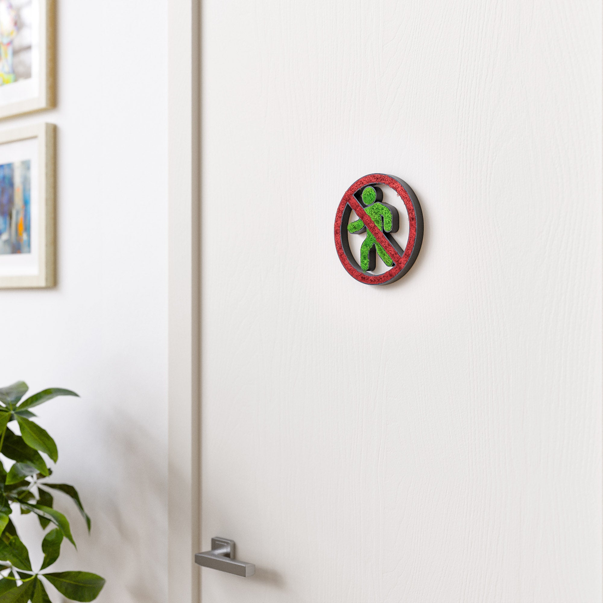 MOOSWERK Moss Door Sign Private Pictogram – Natural sign made of real moss in a black frame