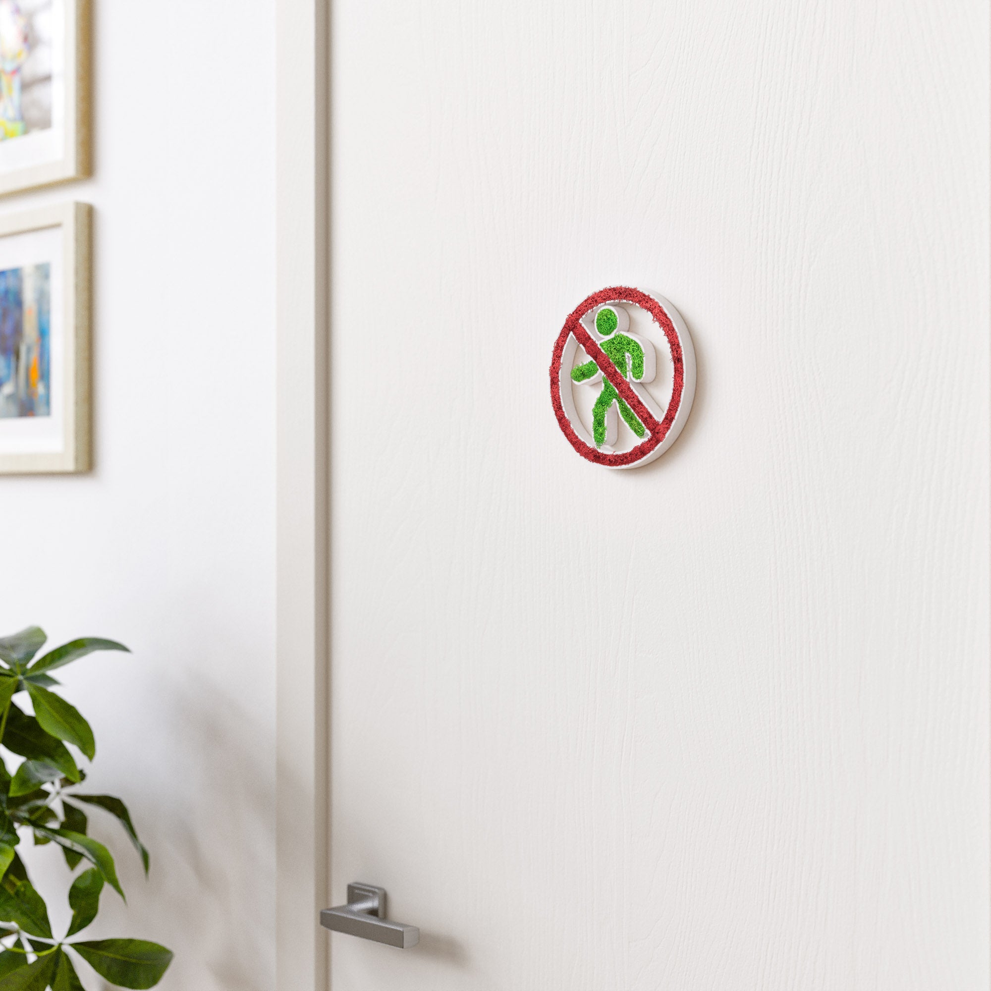 MOOSWERK Moss Door Sign Private Pictogram – Natural sign made of real moss in a white frame
