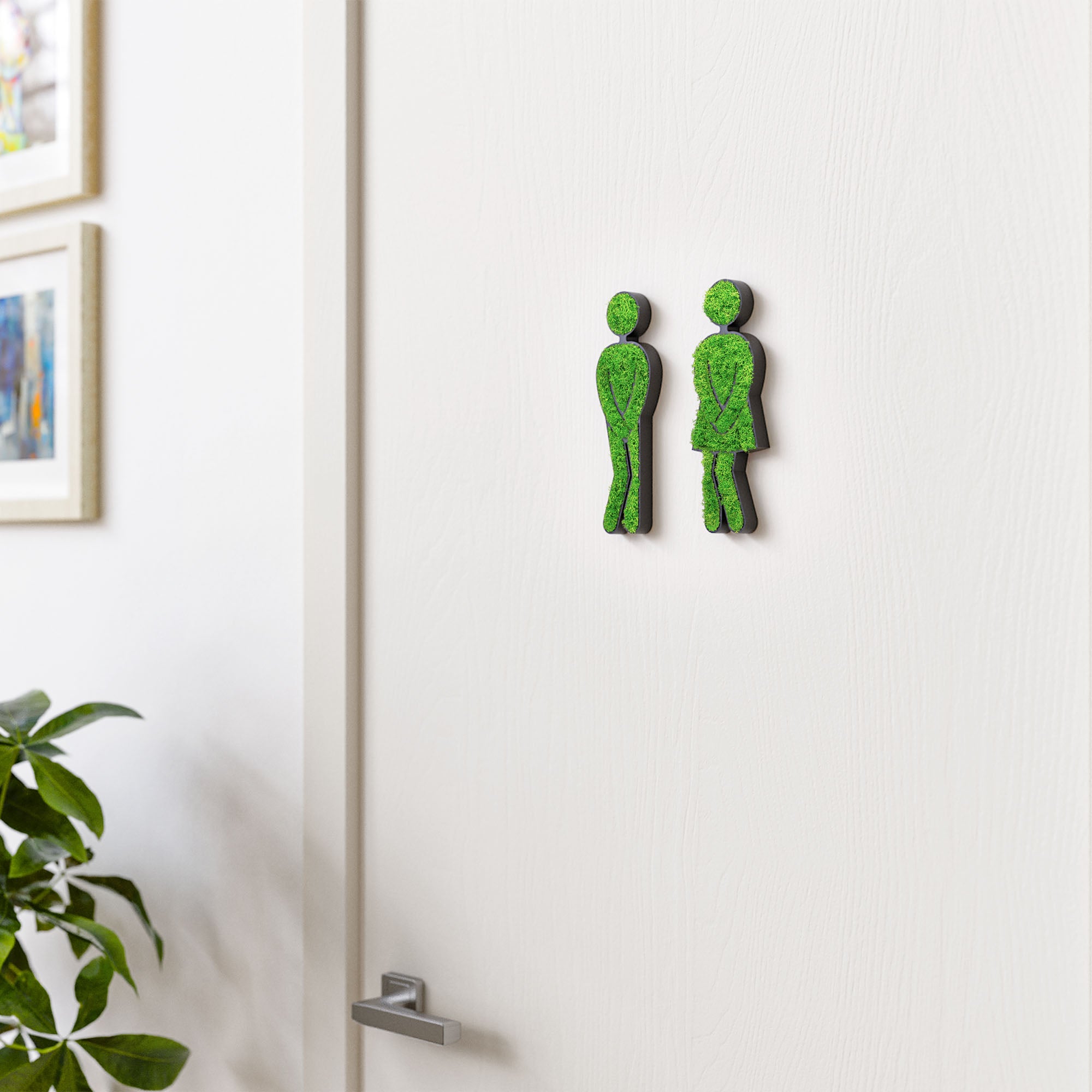 MOOSWERK Moss Door Sign WC Pictogram Set – Funny pictograms for men &amp; women in a black frame