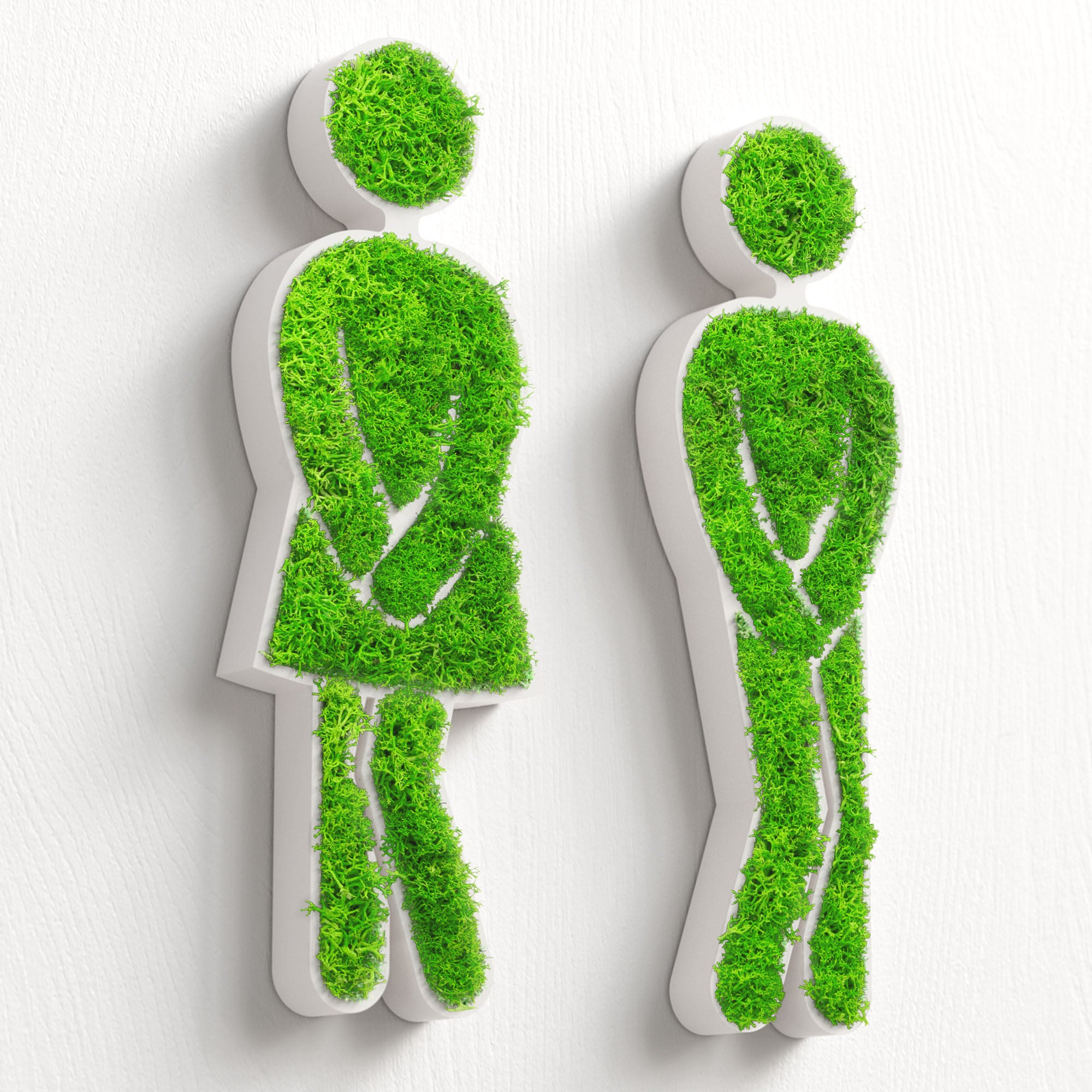 MOOSWERK Moss Door Sign WC Pictogram Set – Funny pictograms for men &amp; women in a white frame