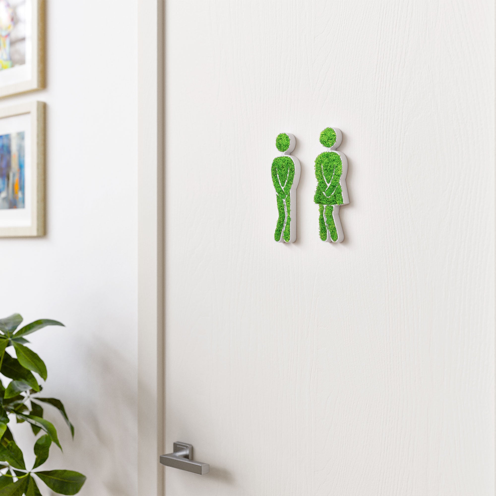 MOOSWERK Moss Door Sign WC Pictogram Set – Funny pictograms for men &amp; women in a white frame