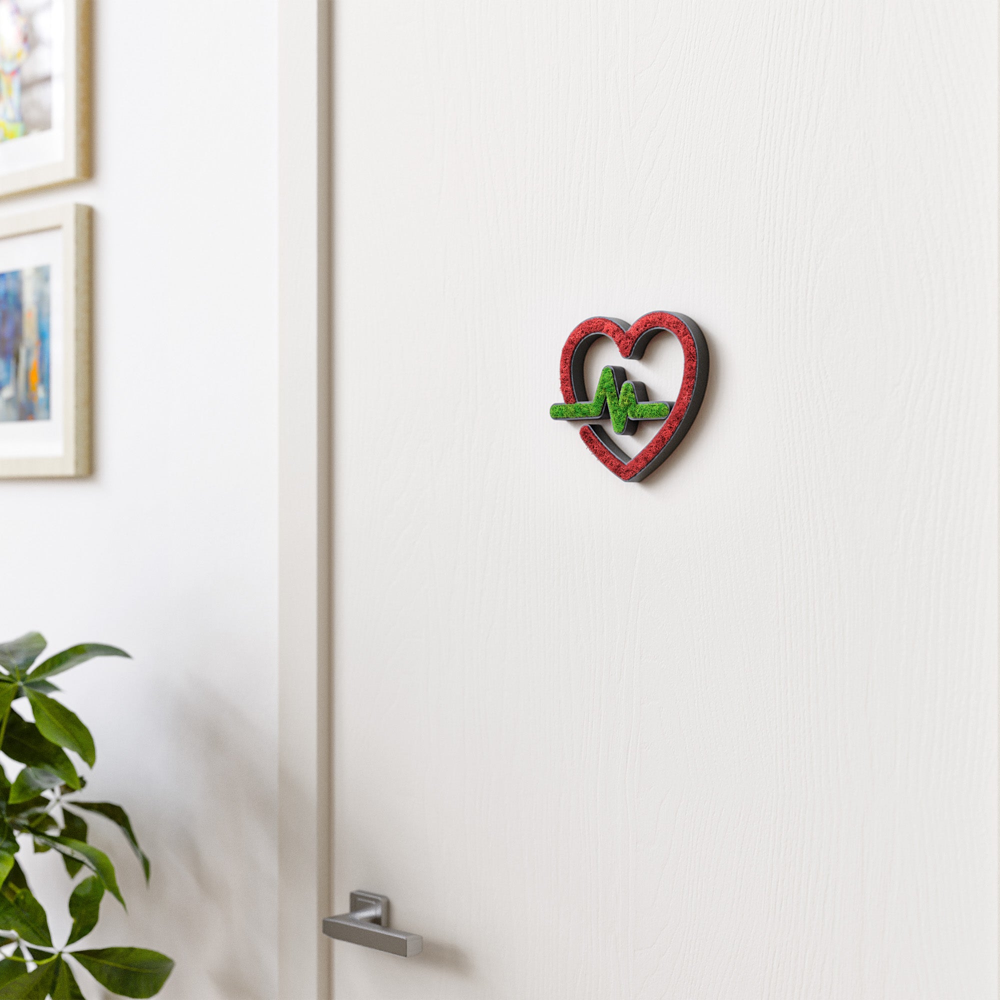 MOOSWERK Moos-Türschild Piktogramm EKG – Schwarzes Herzfrequenz-Symbol in eleganter Natur-Optik