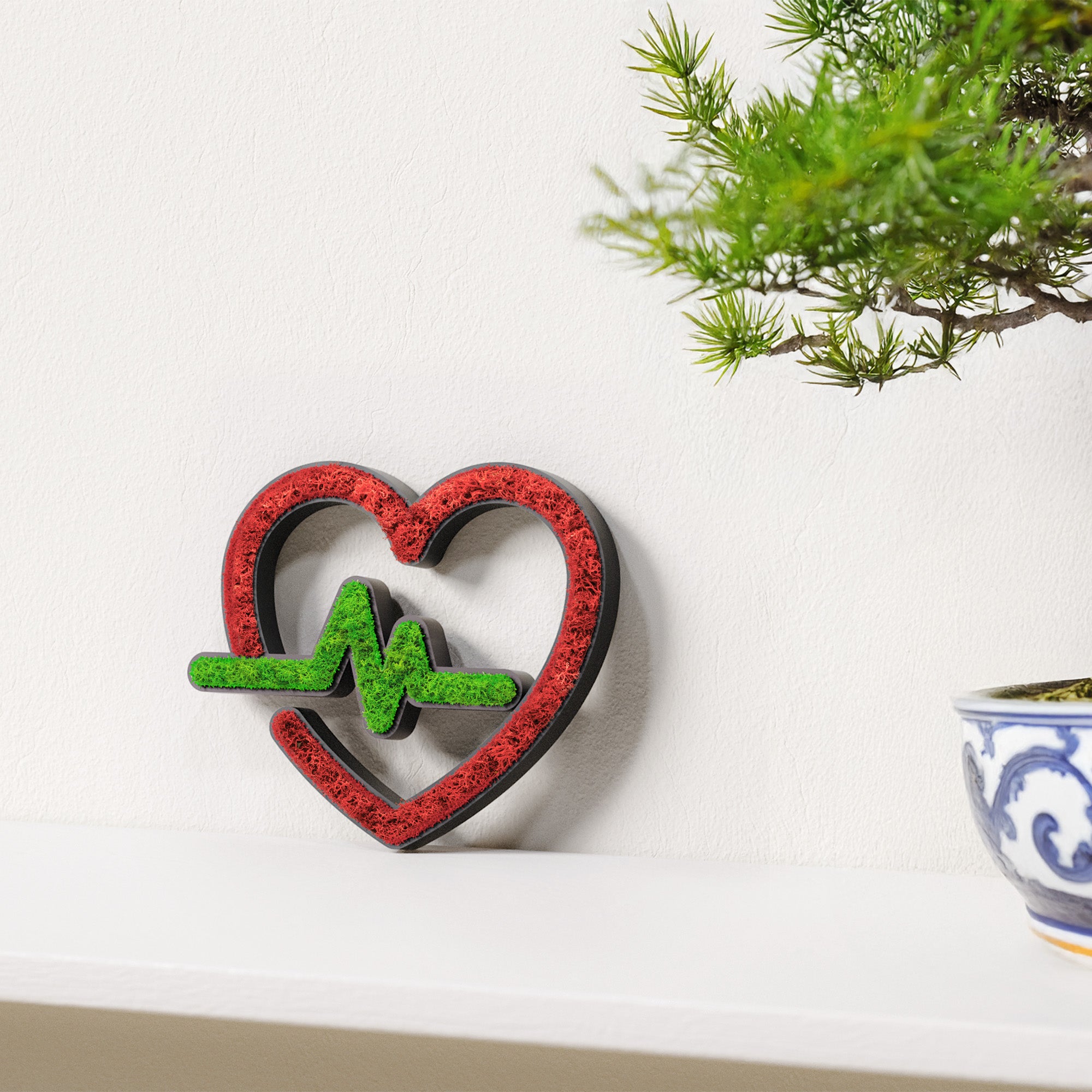 MOOSWERK Moos-Türschild Piktogramm EKG – Schwarzes Herzfrequenz-Symbol in eleganter Natur-Optik