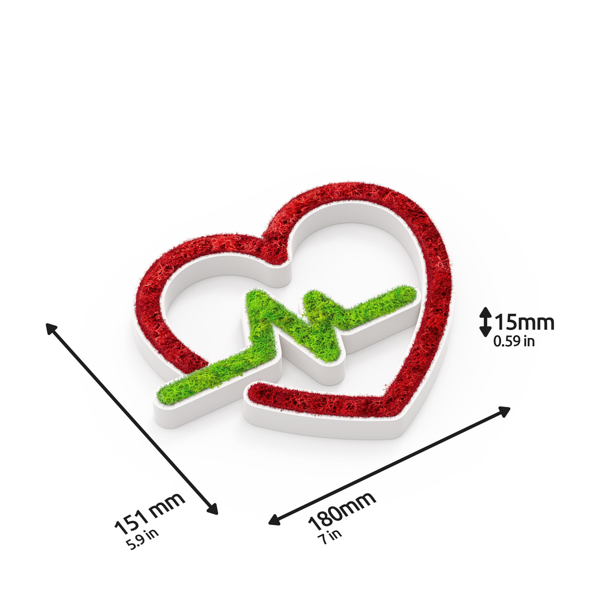 MOOSWERK Moos-Türschild Piktogramm EKG – Weißes Herzfrequenz-Symbol in eleganter Natur-Optik