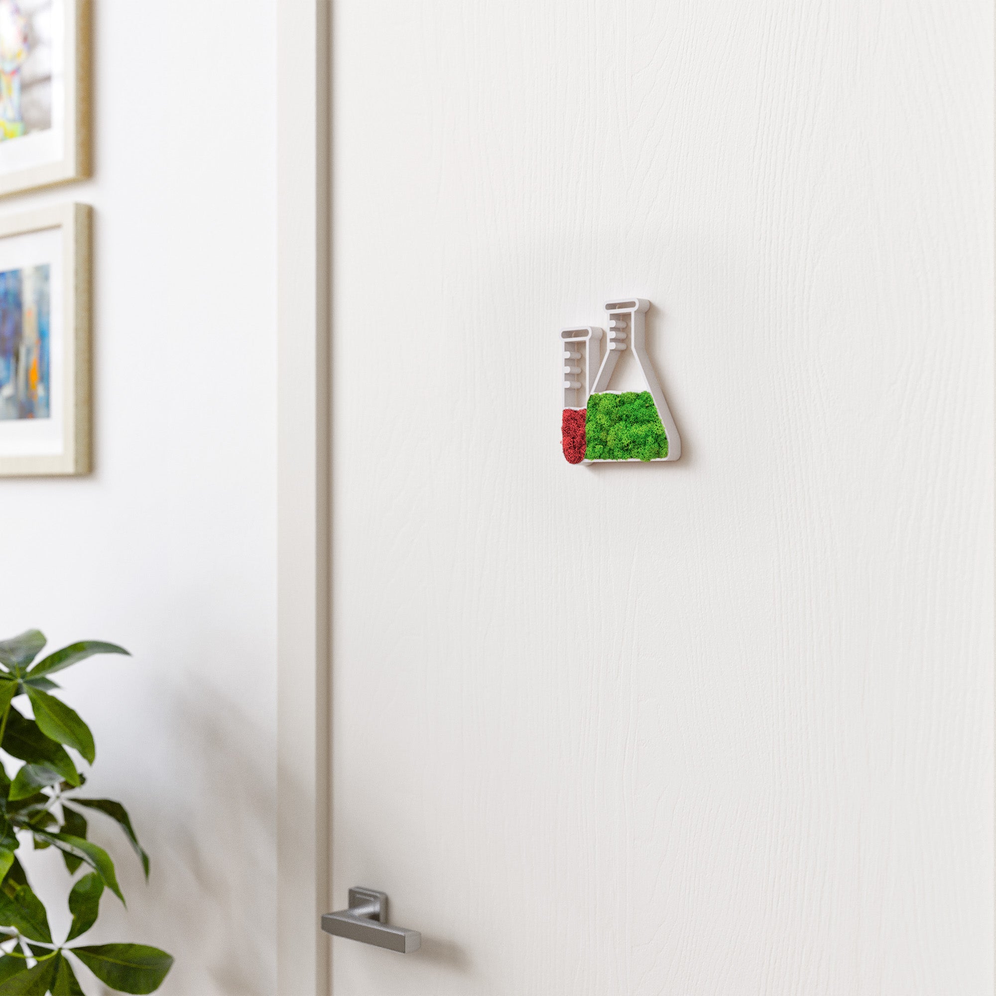 MOOSWERK Moos-Türschild Piktogramm Labor Weiß – Klares, professionelles Zeichen aus Islandmoos